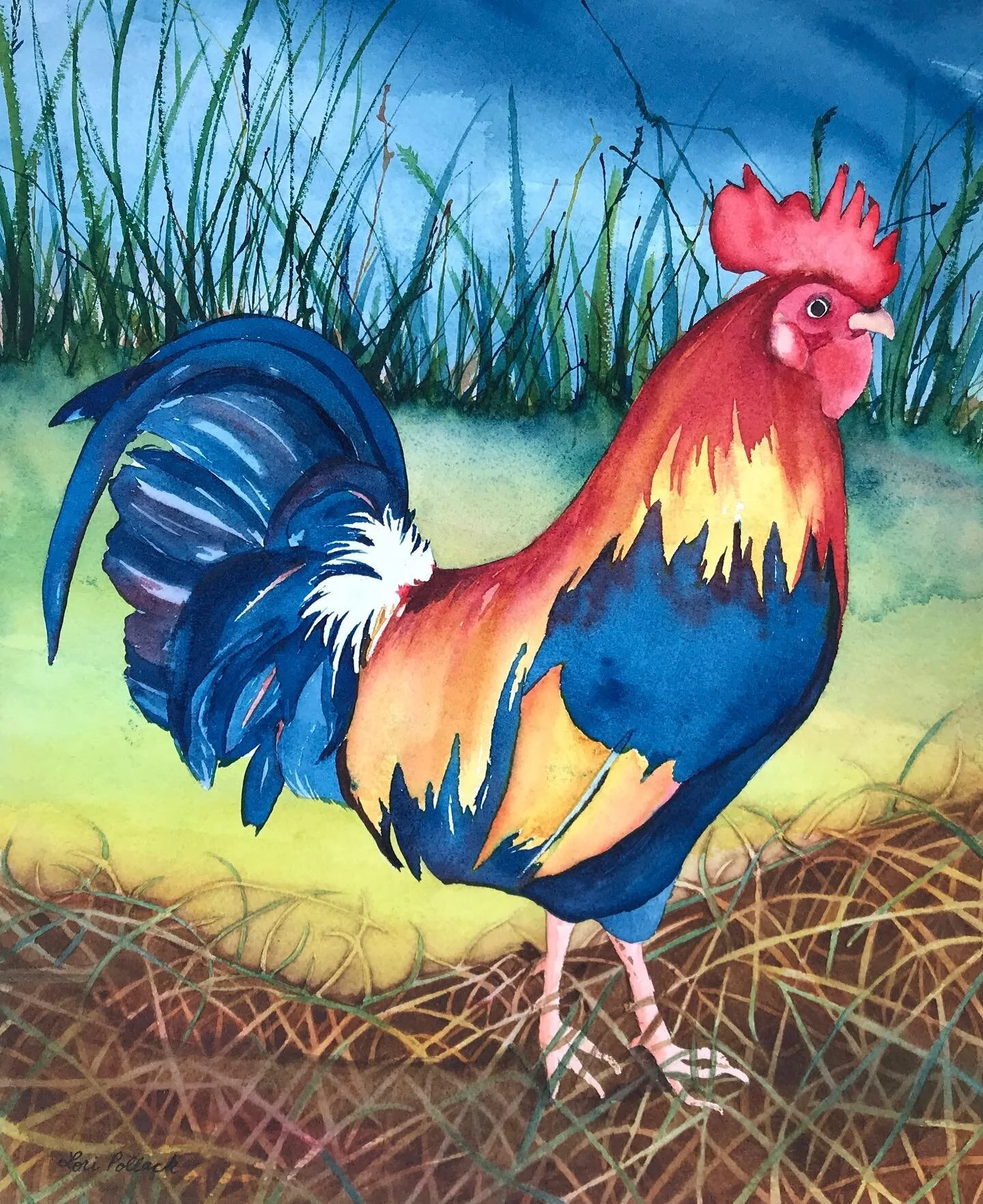 Rise and Shine. It&rsquo;s National Poultry Day. #watercolorart #watercolors #womenartists #watercolordaily #californiaartist #watercolorpaintings #watercolorartwork #birds #rooster #birdart #roosters  #birdartwork #animalartwork #roostersofinstagram