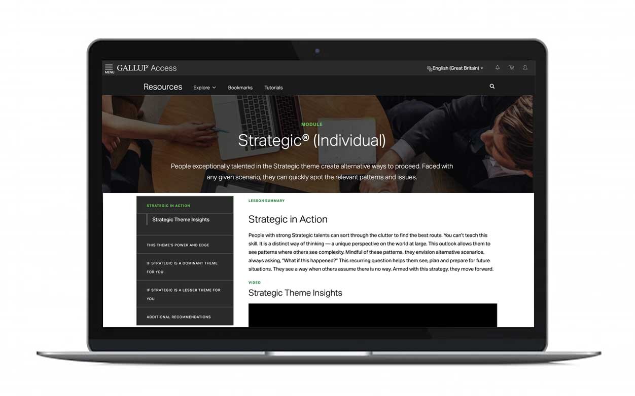 The Gallup Access portal provides great support for each of your themes alongside a range of other development tools.