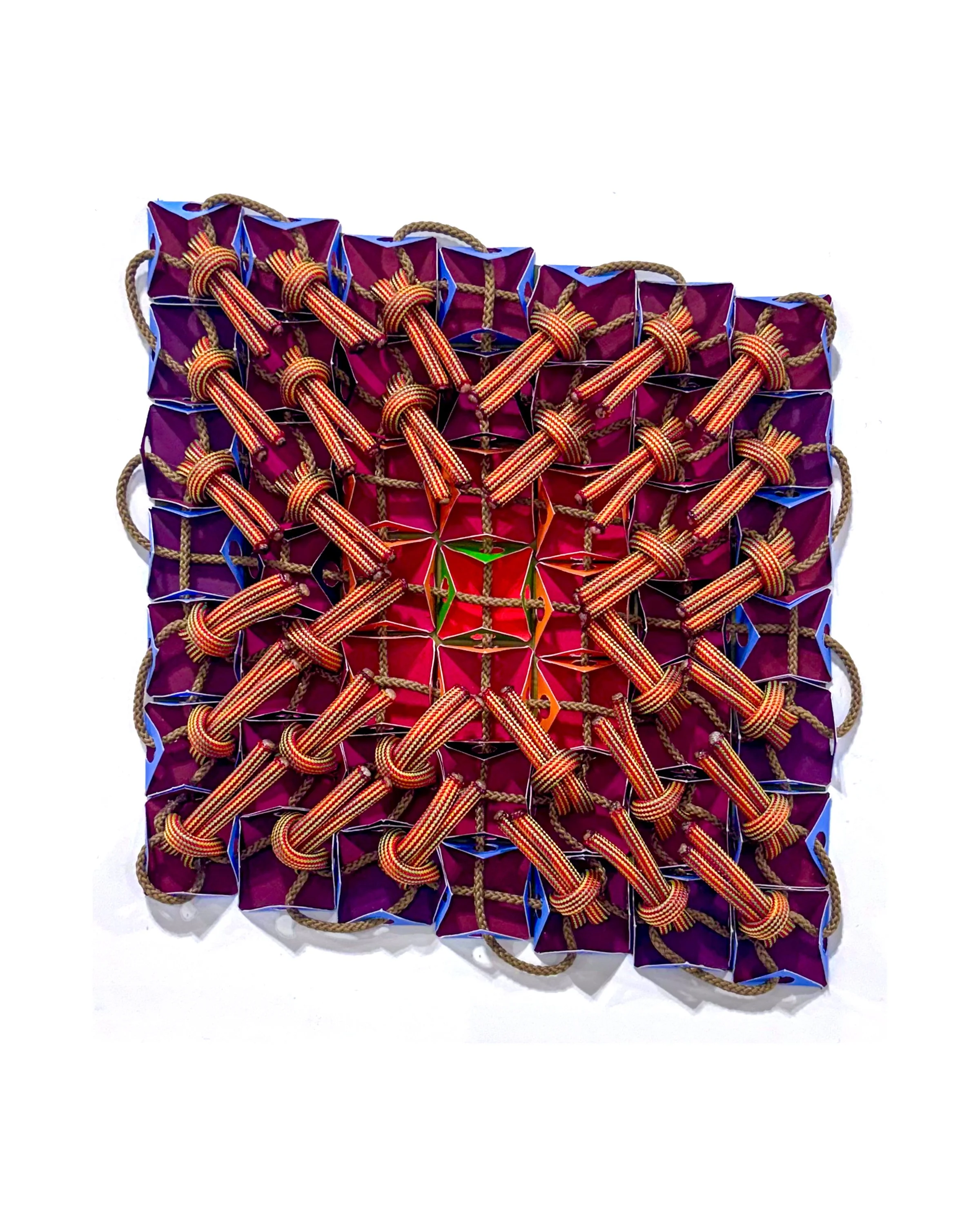  Untitled (Gin Blossom) , 2026 
Acrylic, paper, utility rope, paracord on mat board 
7 x 6 x 1 in