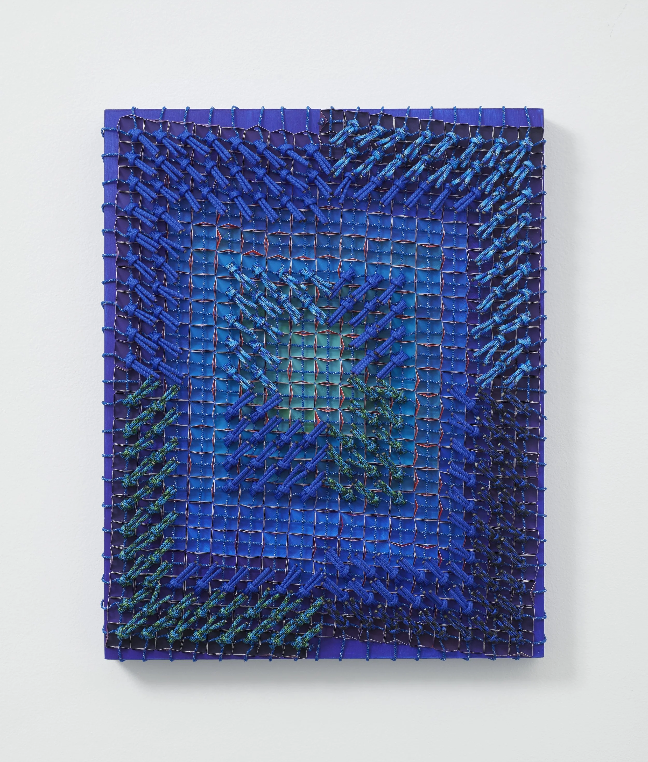  Kasbah of the Udayas , 2026 
Acrylic, paper, utility rope, paracord on panel 
20 x 16 x 2 in
