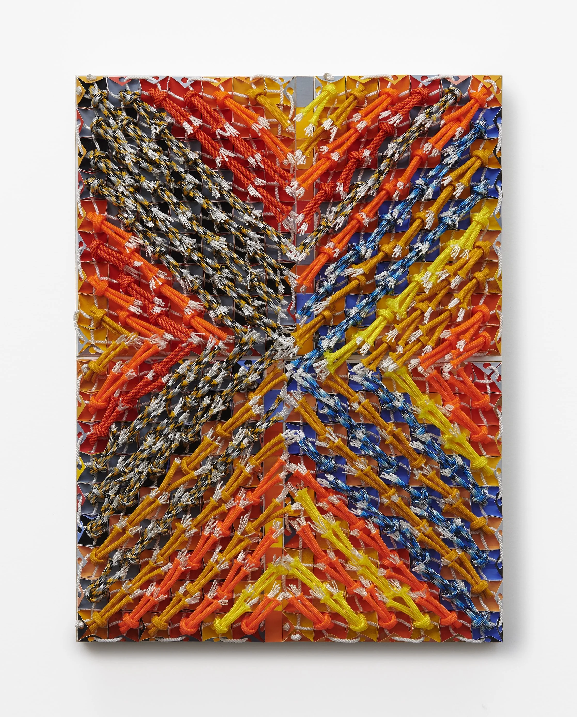  Grandma's Kitchen , 2025 
Acrylic, paper, utility rope, paracord on panel 
16" x 12" x 1.5"