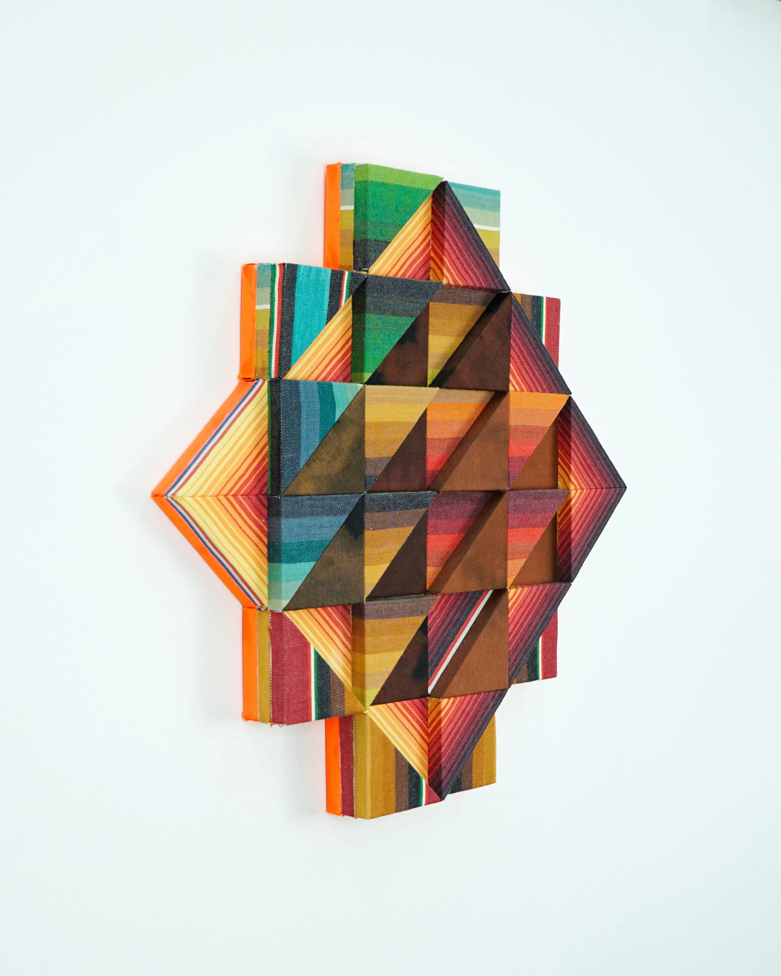  Soil and Sun, profile , 2023 
Fabric, bleach, dye, glue, plywood 
15" x 15" x 1.5"