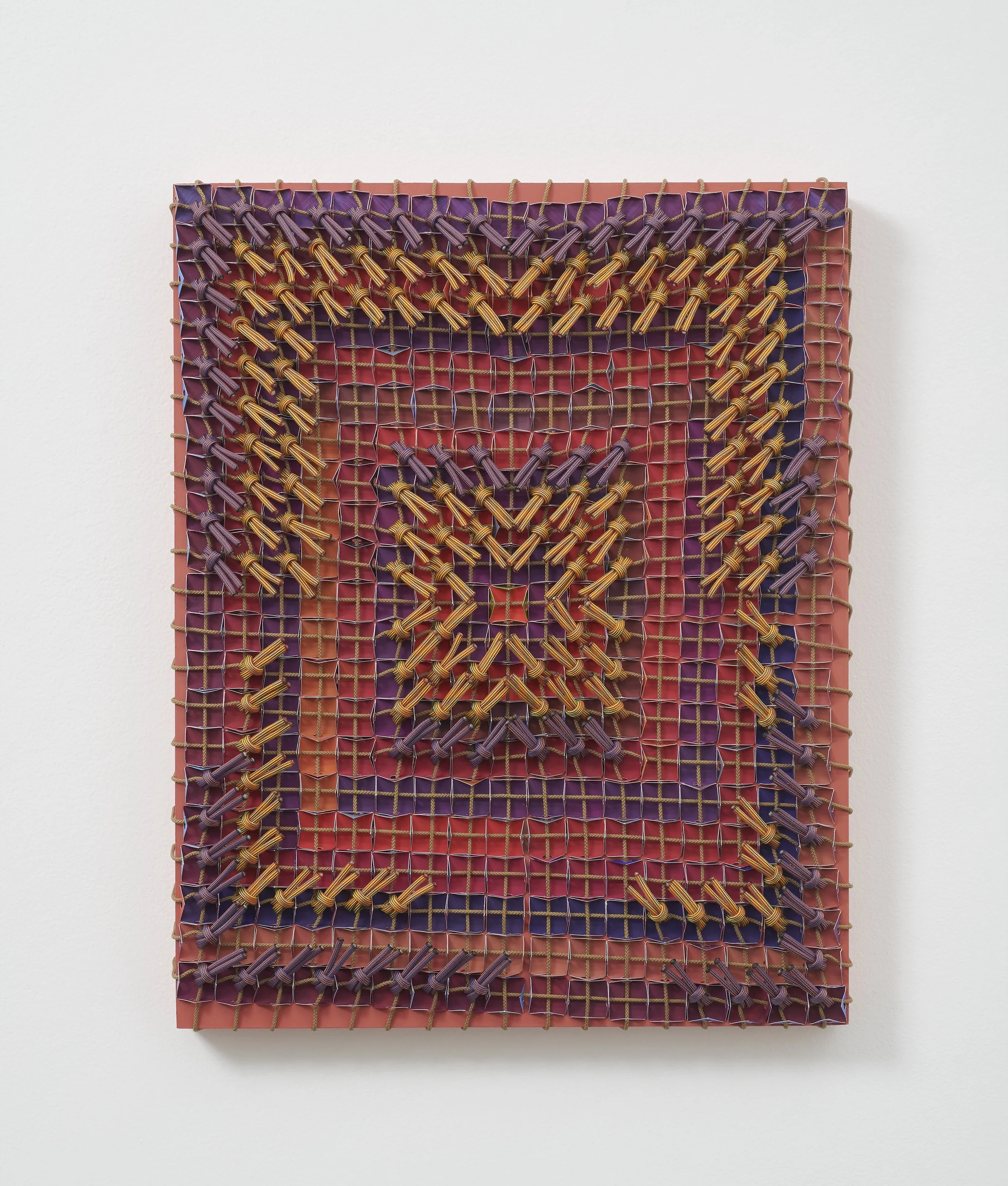  Moroccan Houses , 2026 
Acrylic, paper, utility rope, paracord on panel 
20 x 16 x 2 in