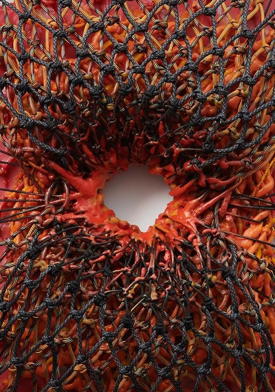  Device for Healing the Sternum, detail , 2026 
Casting wax, encaustic, utility rope, paracord, charred wood 
30.5 x 24 x 4.5 in