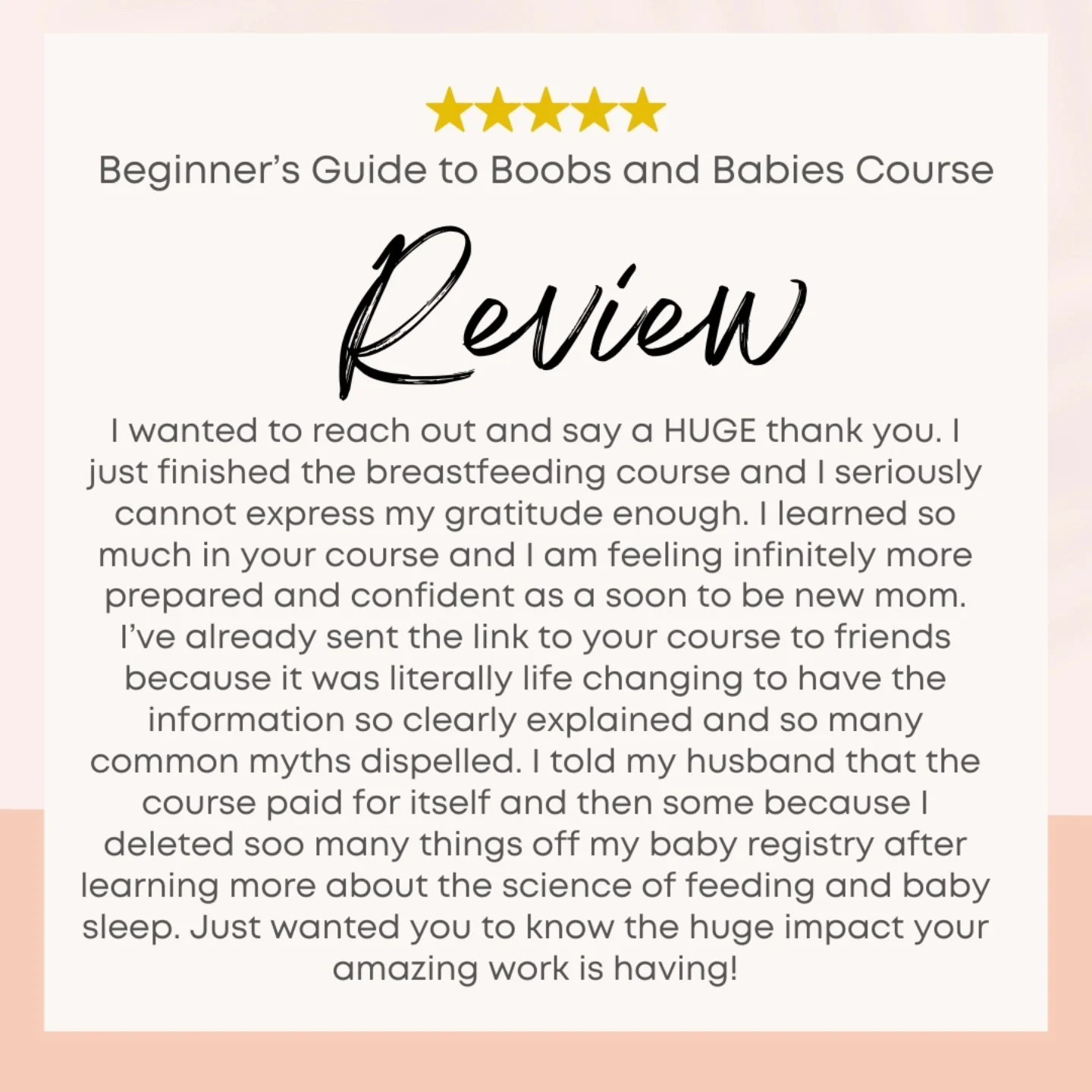 ✨️COURSE REVIEW✨️

Ugh, you guys... THIS is what I created the Beginner's Guide to Boobs &amp; Babies FOR!! This sweet mama got through the course in record time, and reading her thoughts in the experience was so fulfilling and made the hard work com