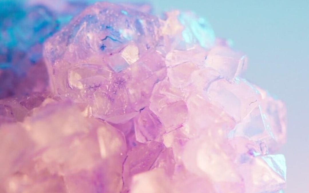 shiny, pink, purple and blue magnesium crystals