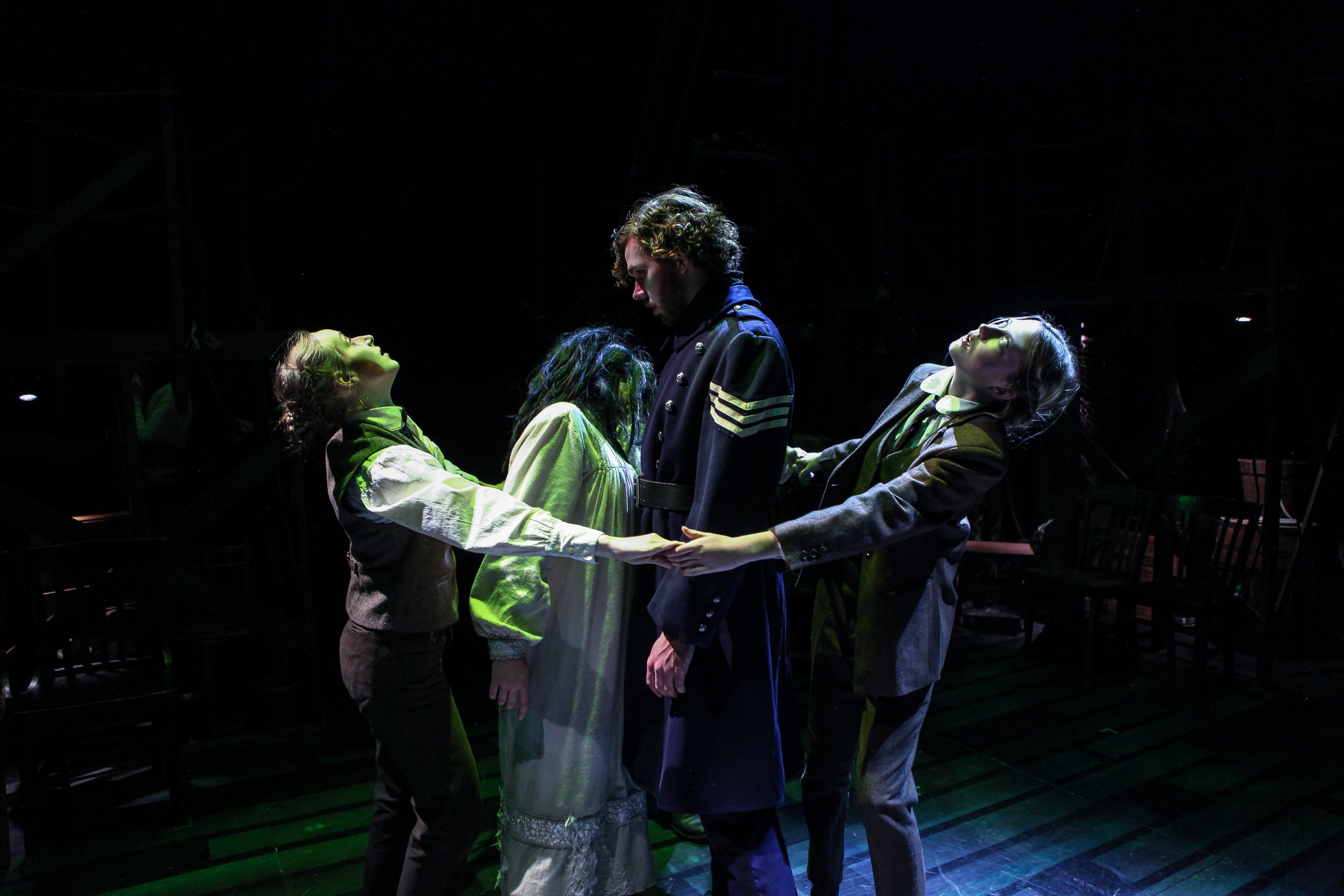 Weller Dorff as S. P. Stevens in "Ghost Ship" at Syracuse University - with Isabel Young, Isa Mooney and Hannah Danielowski (Photo: Mike Davis)