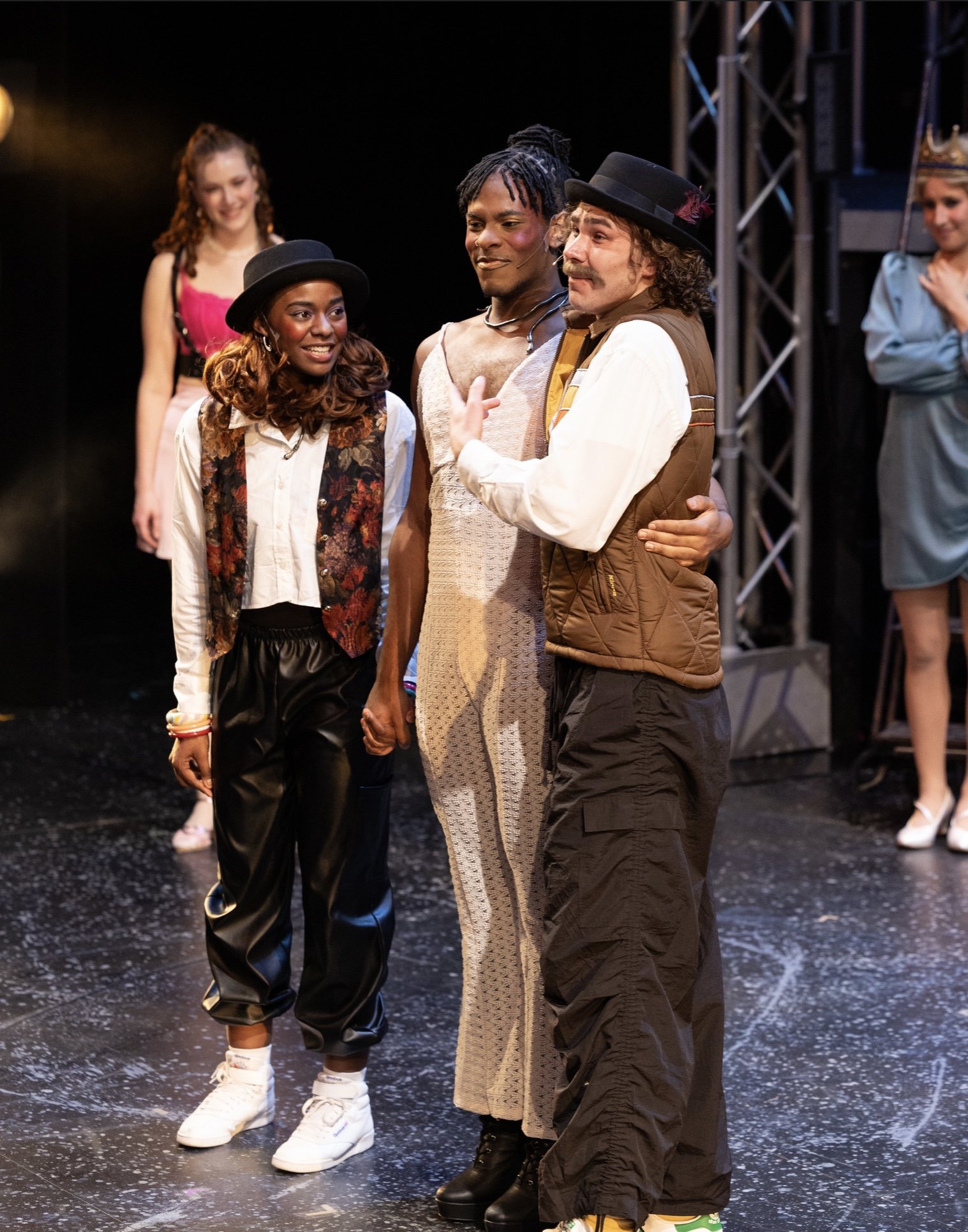 Weller Dorff as Dametas in 'Head Over Heels' at Syracuse University - with Kendall Stewart and Isaiah Tucker (Photo: Myron Martin)