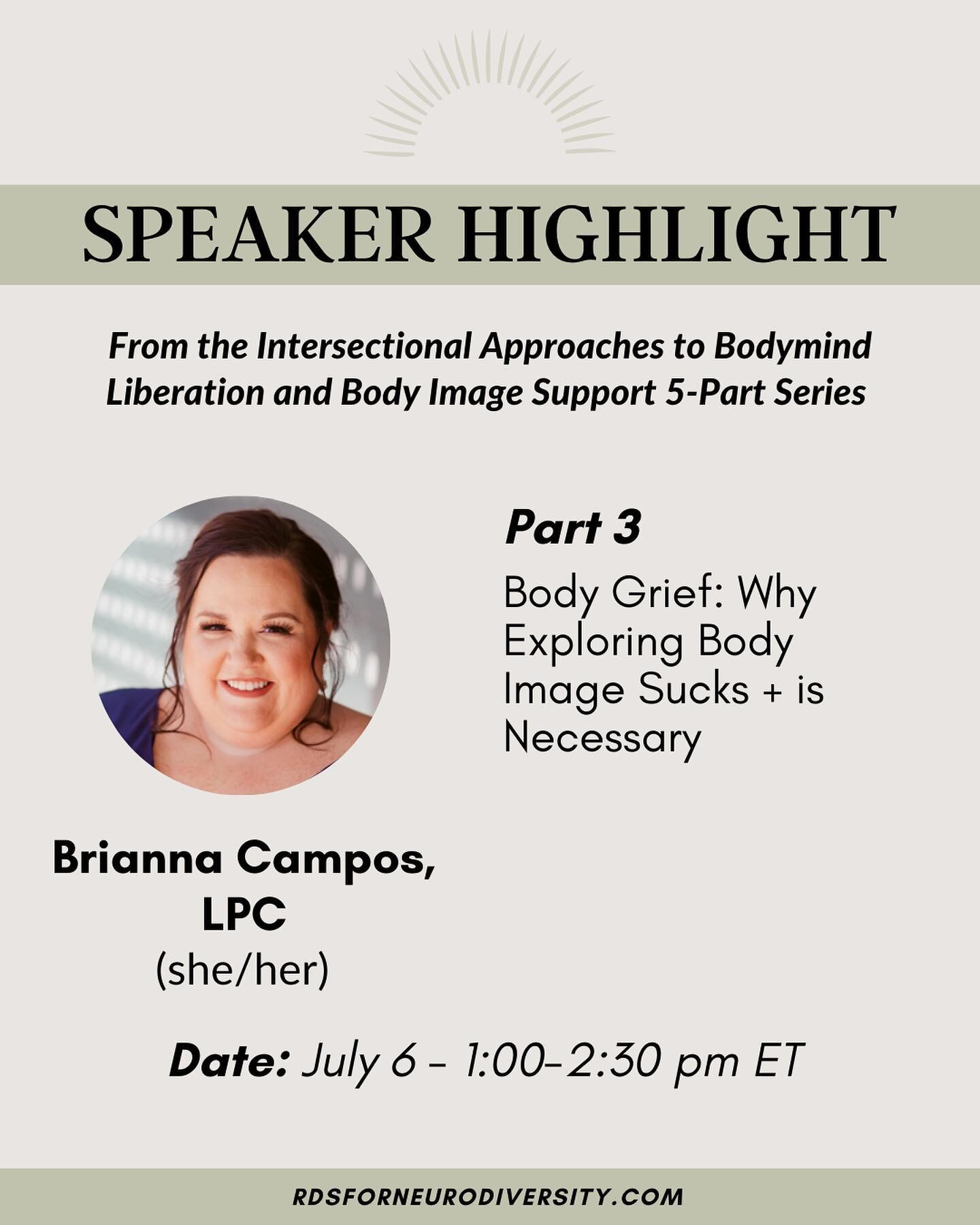 Part 3
Body Grief: Why Exploring Body Image Sucks + is Necessary⁣
⁣
Brianna Campos, LPC (she/ her) @bodyimagewithbri describes body grief as the distress associated with perceived loss around body change. When we explore body image we need to underst