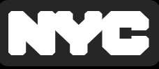Black rectangle with white letters spelling 'NYC'.