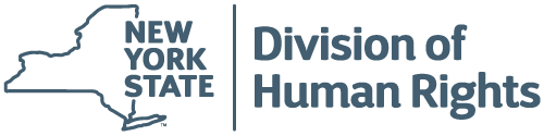 Logo for New York State Division of Human Rights, featuring an outline of New York State and text