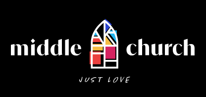 Logo of a church with a colorful stained glass window and the words 'Middle Church' and 'Just Love' below.