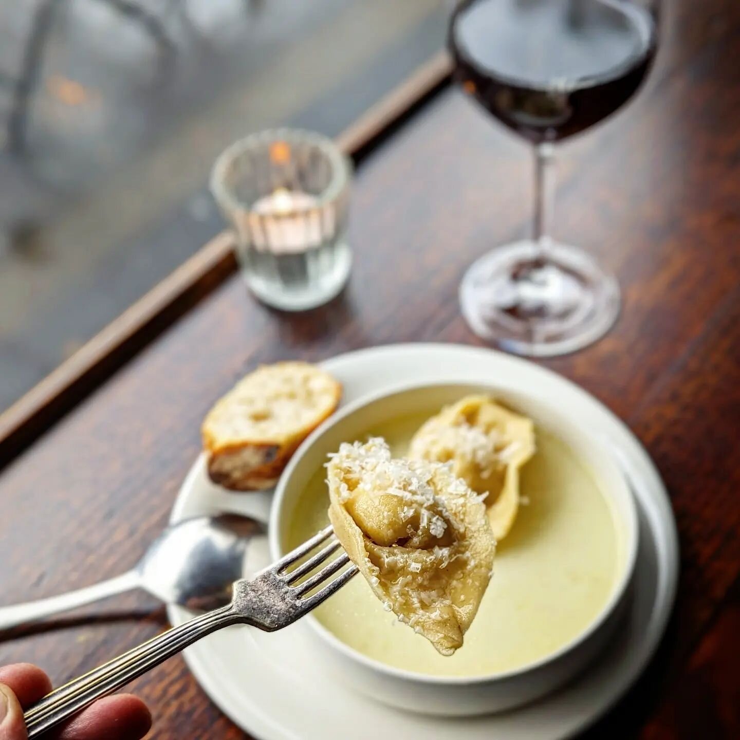 Our response to today's 'Summer' weather - homemade cacio e pepe tortelloni in parmesan brodo

Cosy &amp; comforting. And lovely with a splash of Matt's Heathcote Sangiovese 'Sang Des Etoiles' @bloodmoonwines 

Just a few serves made, available to ea