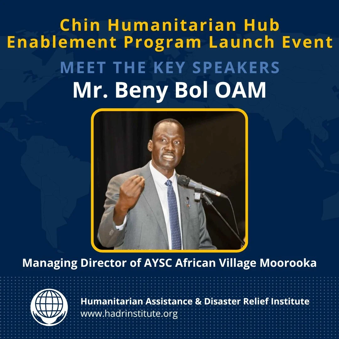 4 days to go! We&rsquo;re honoured to welcome Beny Aterdit Bol OAM as a key speaker at our upcoming Chin Humanitarian Hub Launch Event. 🌍✨

Beny is a respected community leader, author, and advocate dedicated to empowering youth and multicultural co