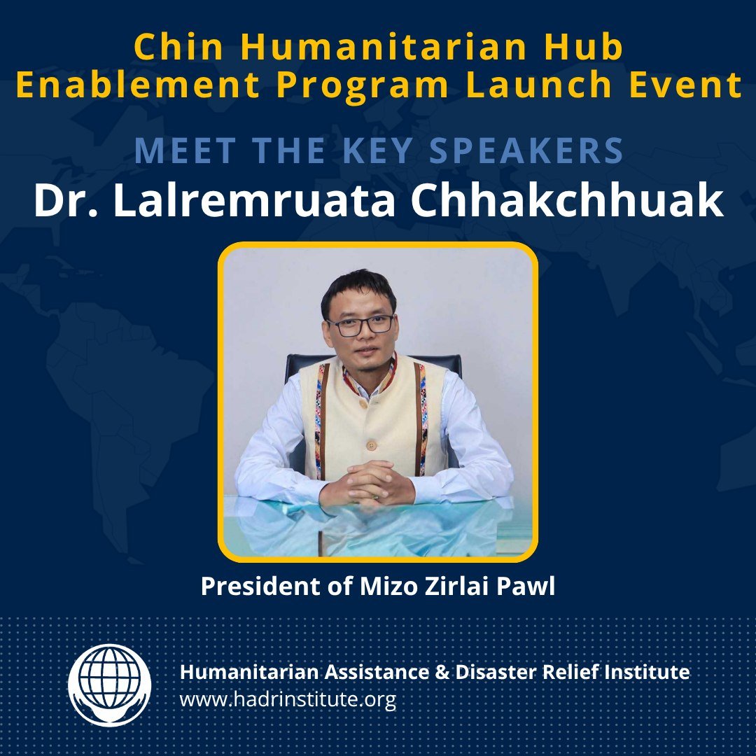 Only 3 days to go until our Chin Humanitarian Hub Launch Event! 🎉

We&rsquo;re thrilled to introduce three more incredible speakers:

🇮🇳 Dr. Lalremruata Chhakchhuak, President of Mizo Zirlai Pawl Delegate
🏛 The Hon. Shri K. Vanlalvena, Member of 