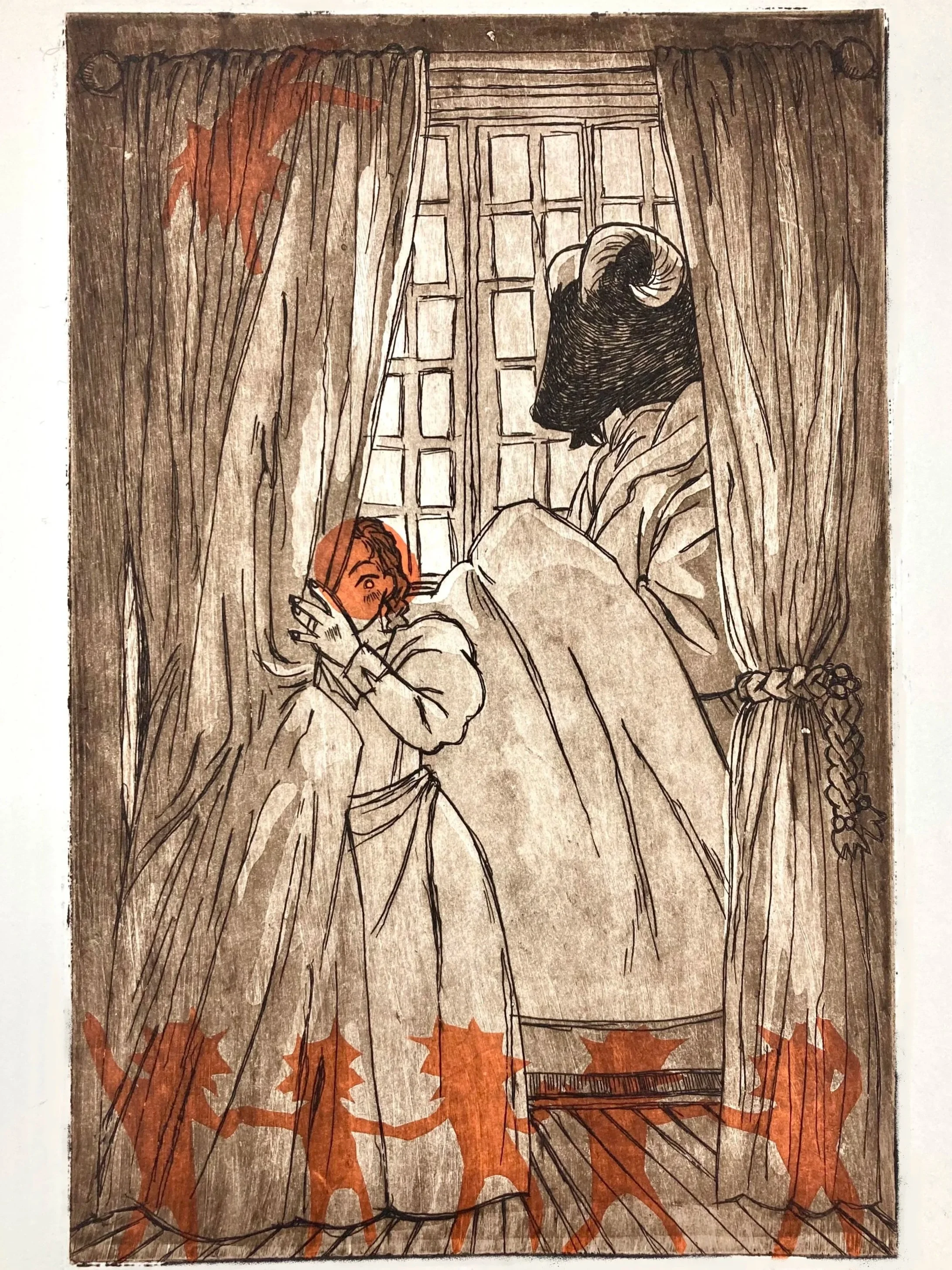 "Unexpected Visitor"
Intaglio, Aquatint, Chine-collé 2022