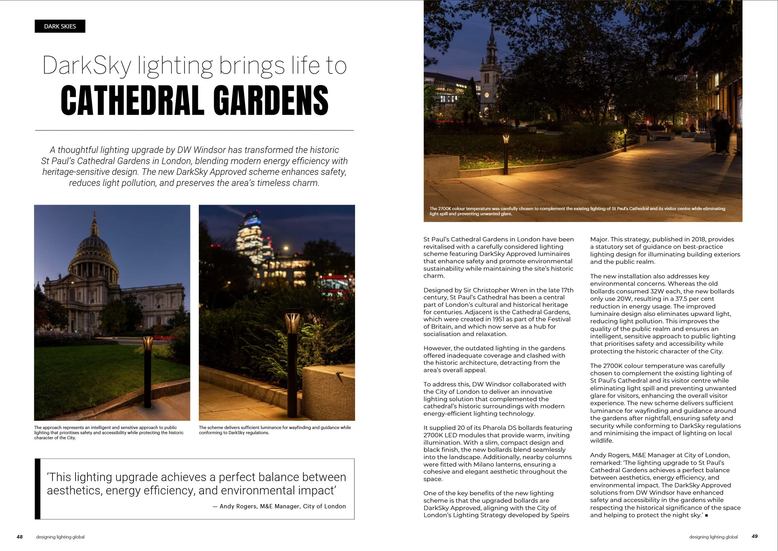 Feature on St Pauls Church Yard designing lighting global magazine, March 2025 