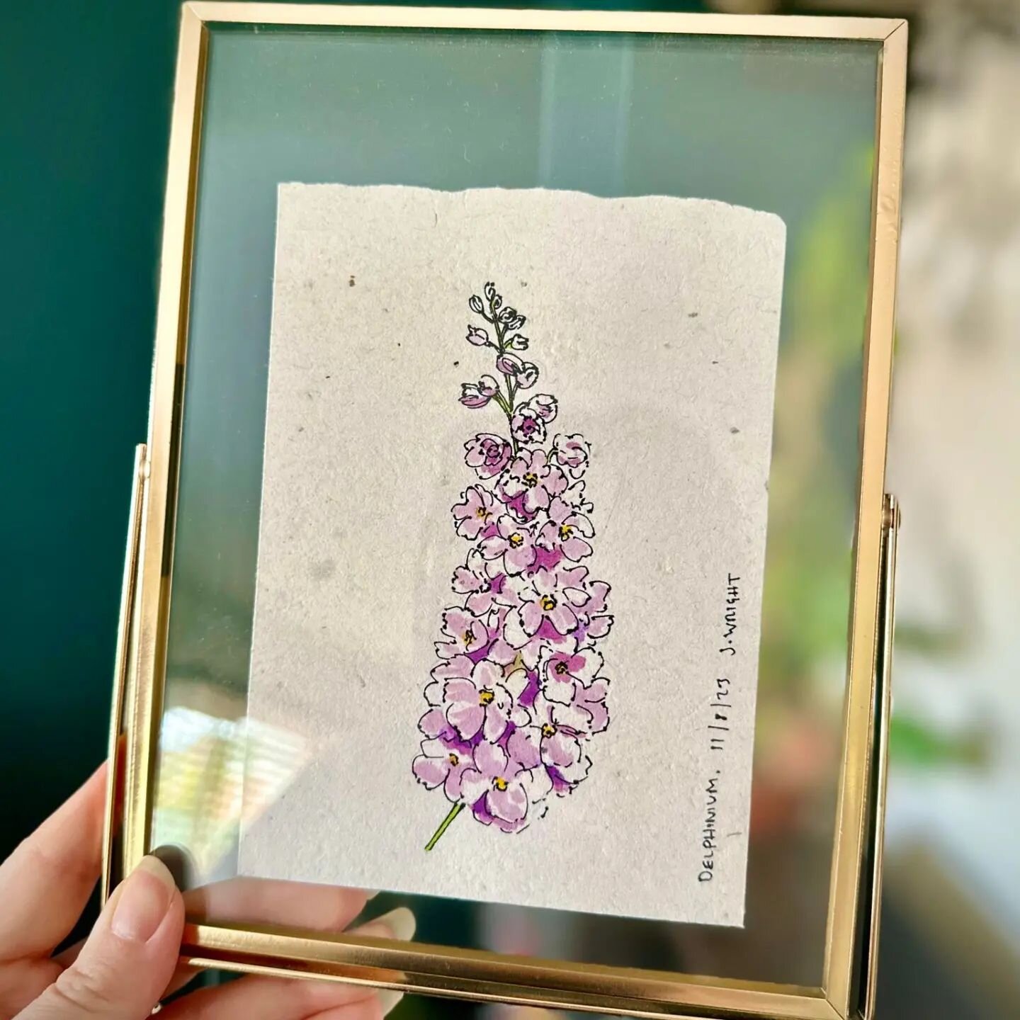 I can't get over this completely charming and relevant watercolour on Paper Lore paper from last year; thanks for sending this photo over, Jem! I can't wait to get this new order over to you 💜 What a gorgeous delphinium painting, I love it! #handmad