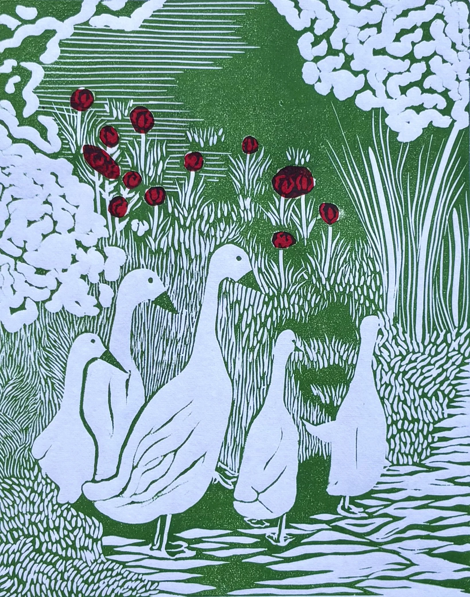"Loosey Goosey Red Poppies"
Linocut (2025)