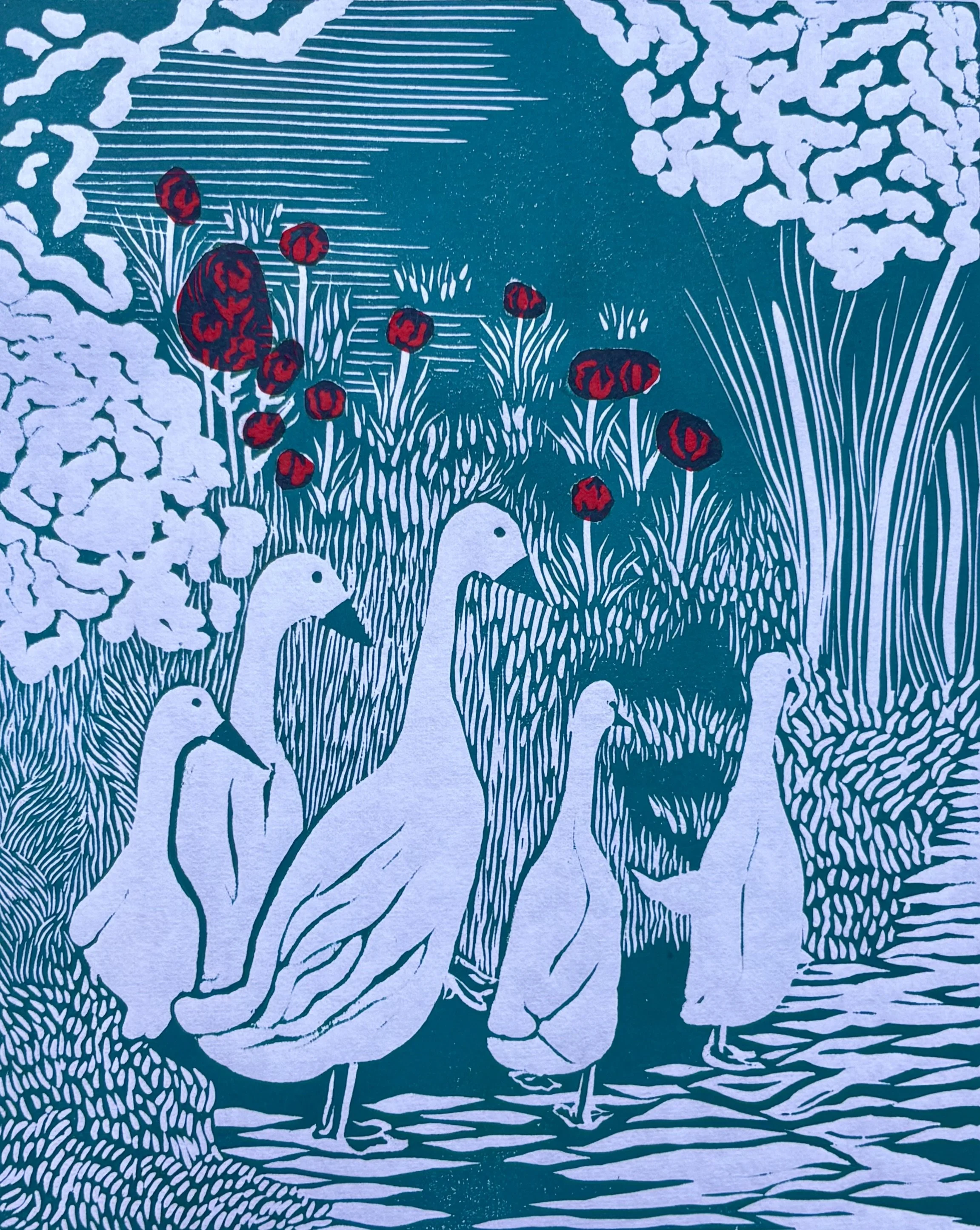 "Blue Loosey Goosey"
Linocut (2025)