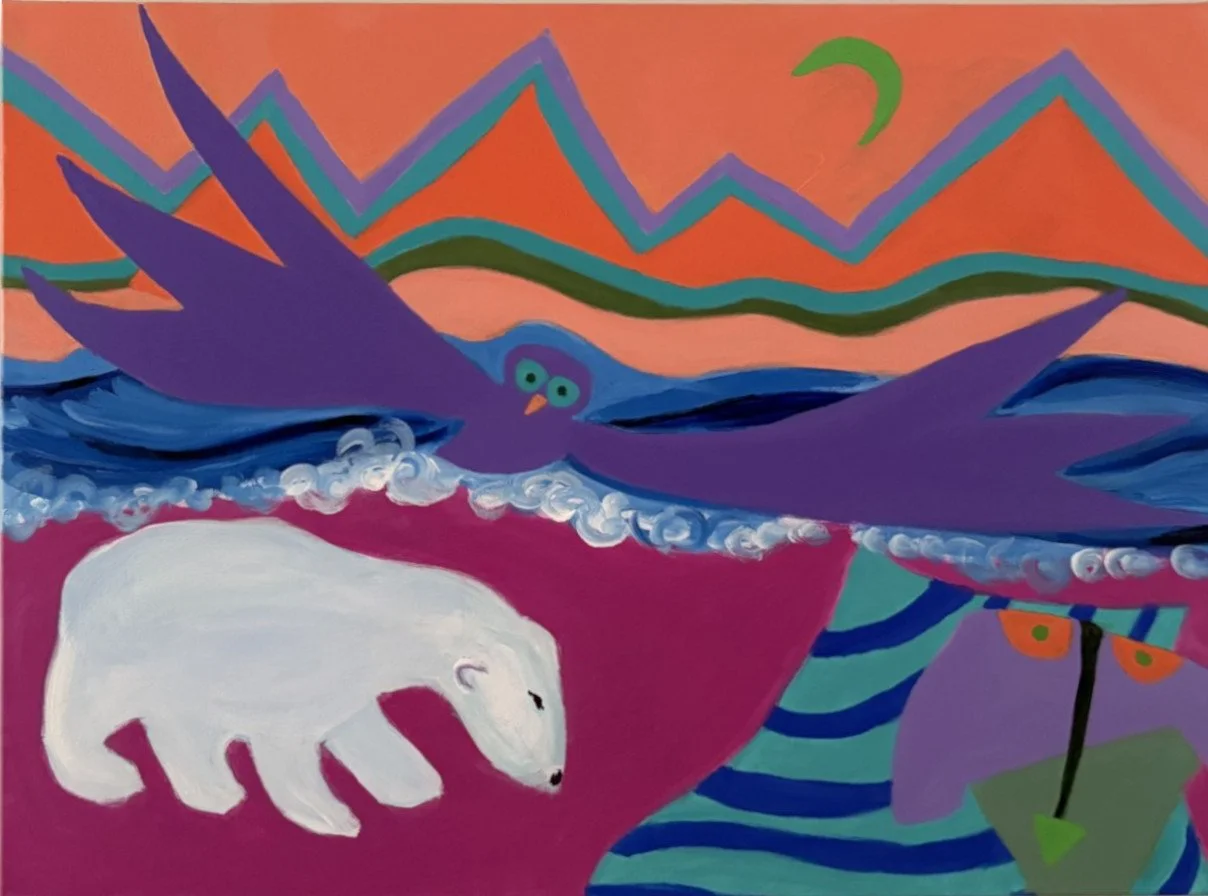 Polar bear seeking shelter in the Caribbean. Acrylic on canvas, 24x18, 2026