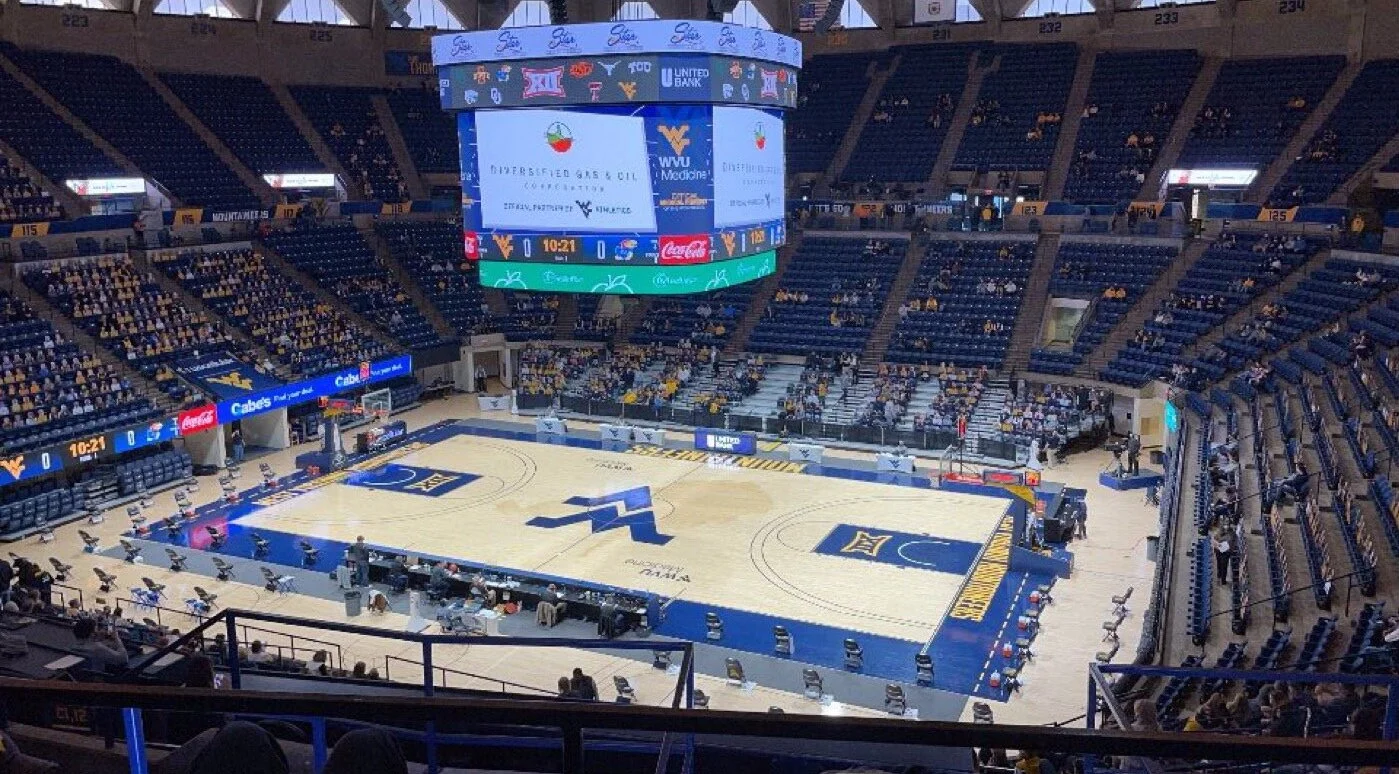 The WVU Coliseum ahead of the Mountaineers game against the Kansas Jayhawks on Feb. 6, 2021. (Photo Rush Bishop)