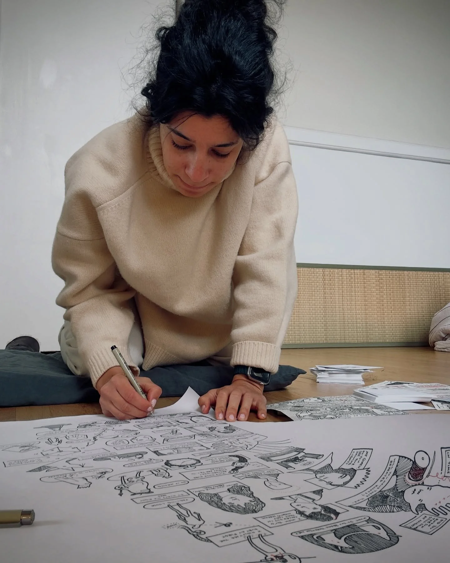 Advice from the ghost: avoid wearing white pants when inking on the floor. The wood may stain.