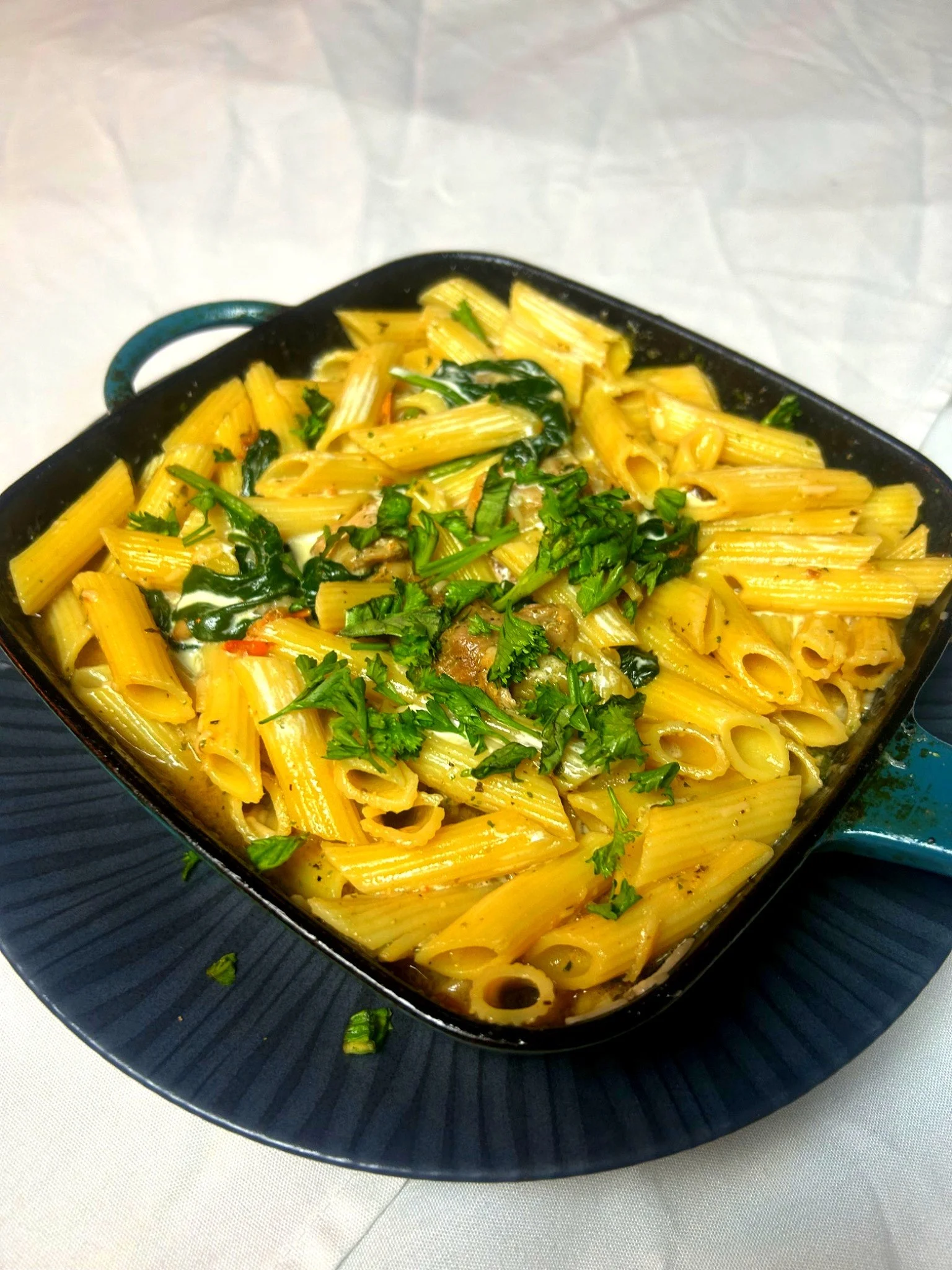 Pasta Dish: Creamy Basil-Tomato Chicken Pasta Bake