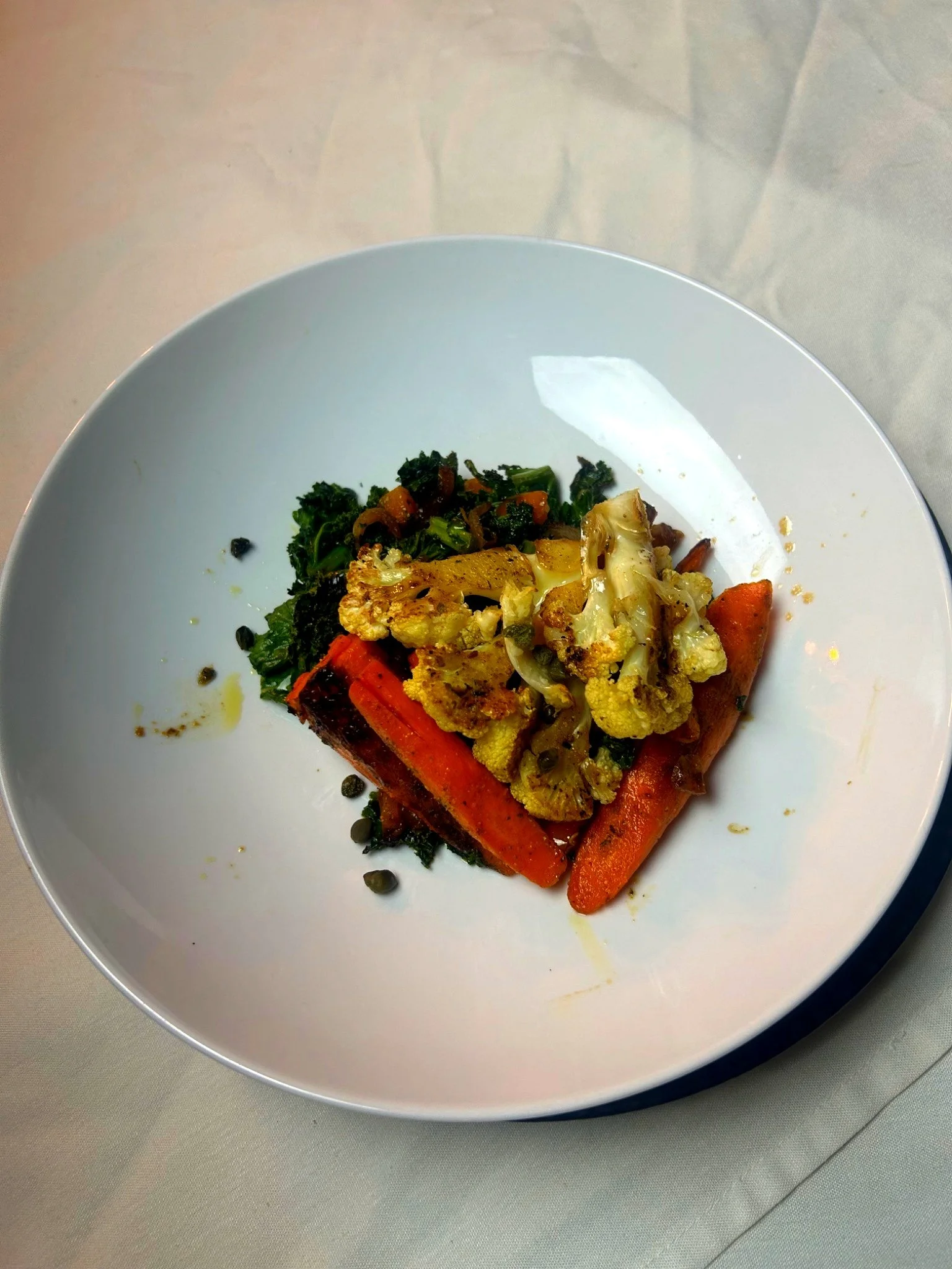 Vegan Protein: Garlic Caper Vegan Chick'n with Sauteed Kale and Grilled Carrot