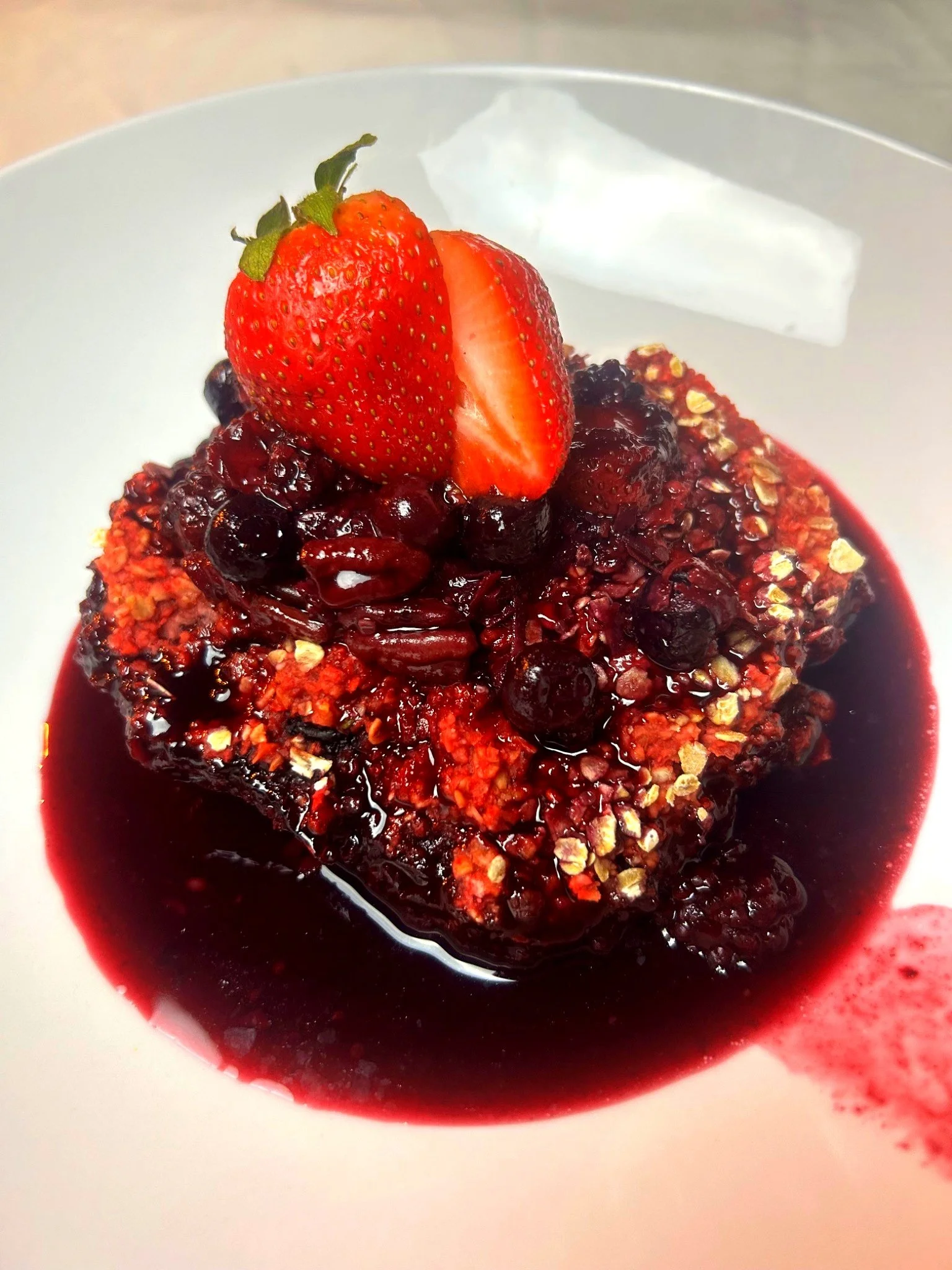 Breakfast: Berry Oatmeal Crumble ( contains nuts)