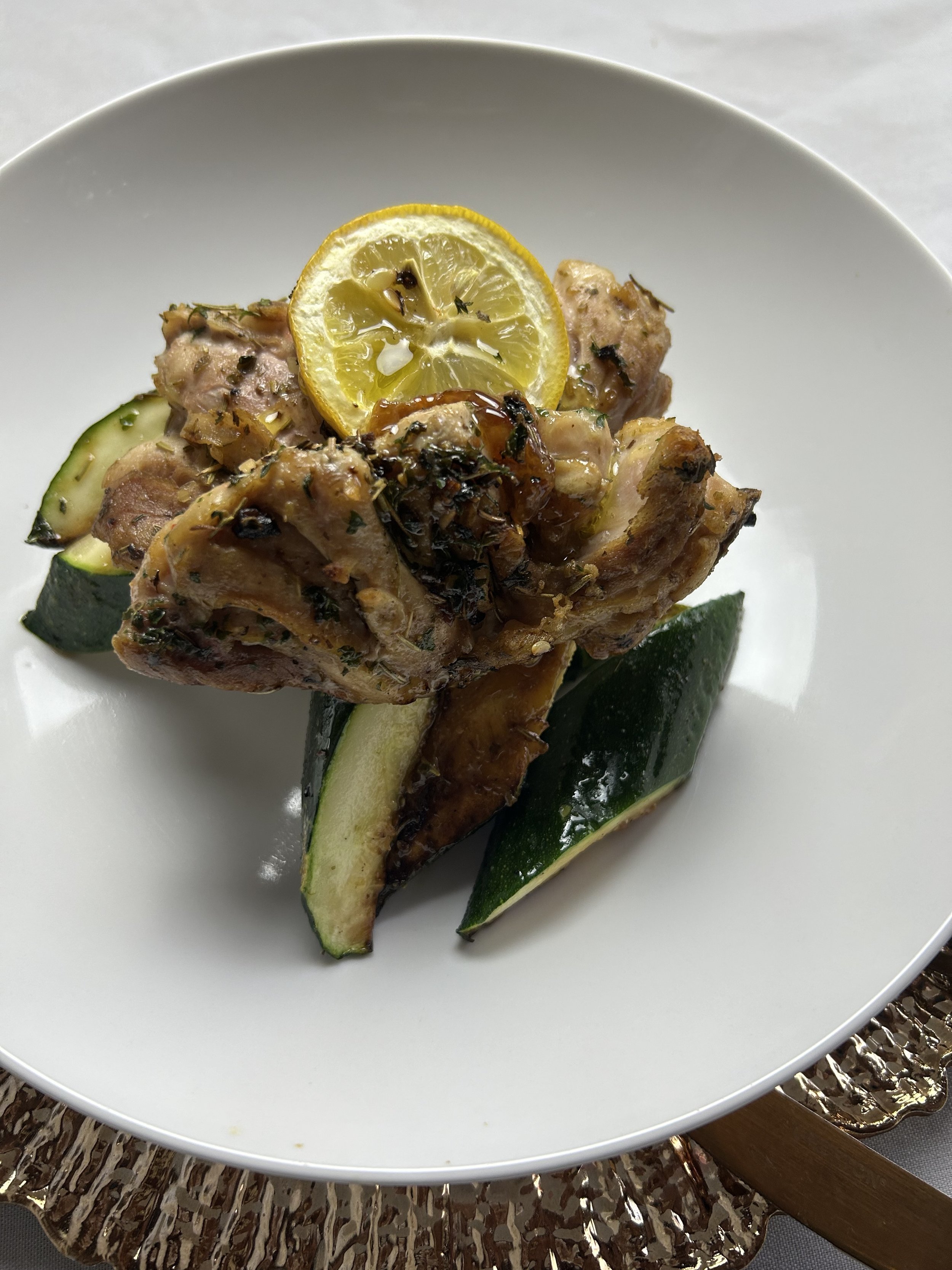 AIP: One-Pan Lemon Herb Chicken & Zucchini and Brussels Sprouts