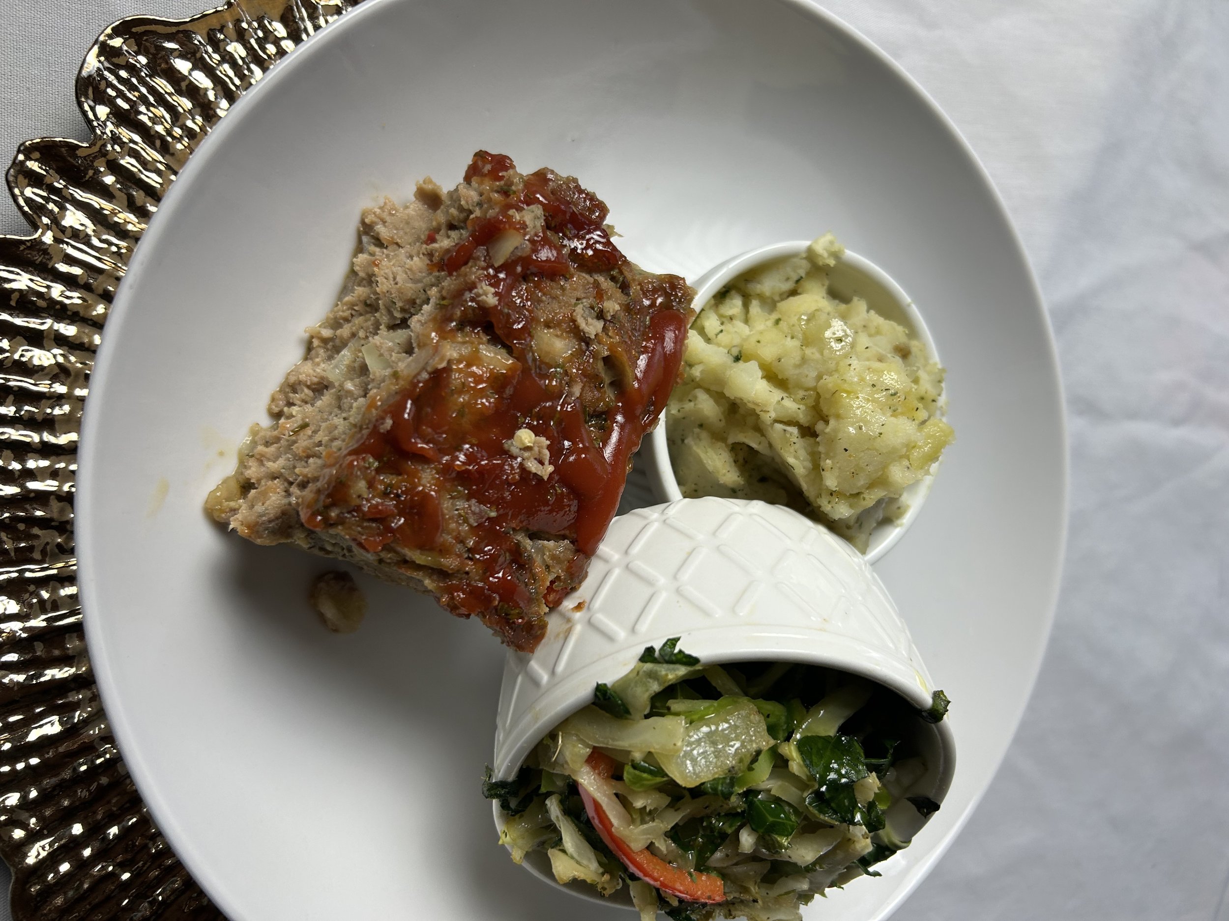 Animal Protein: Turkey Meatloaf with Mashed Potatoes and Cabbage