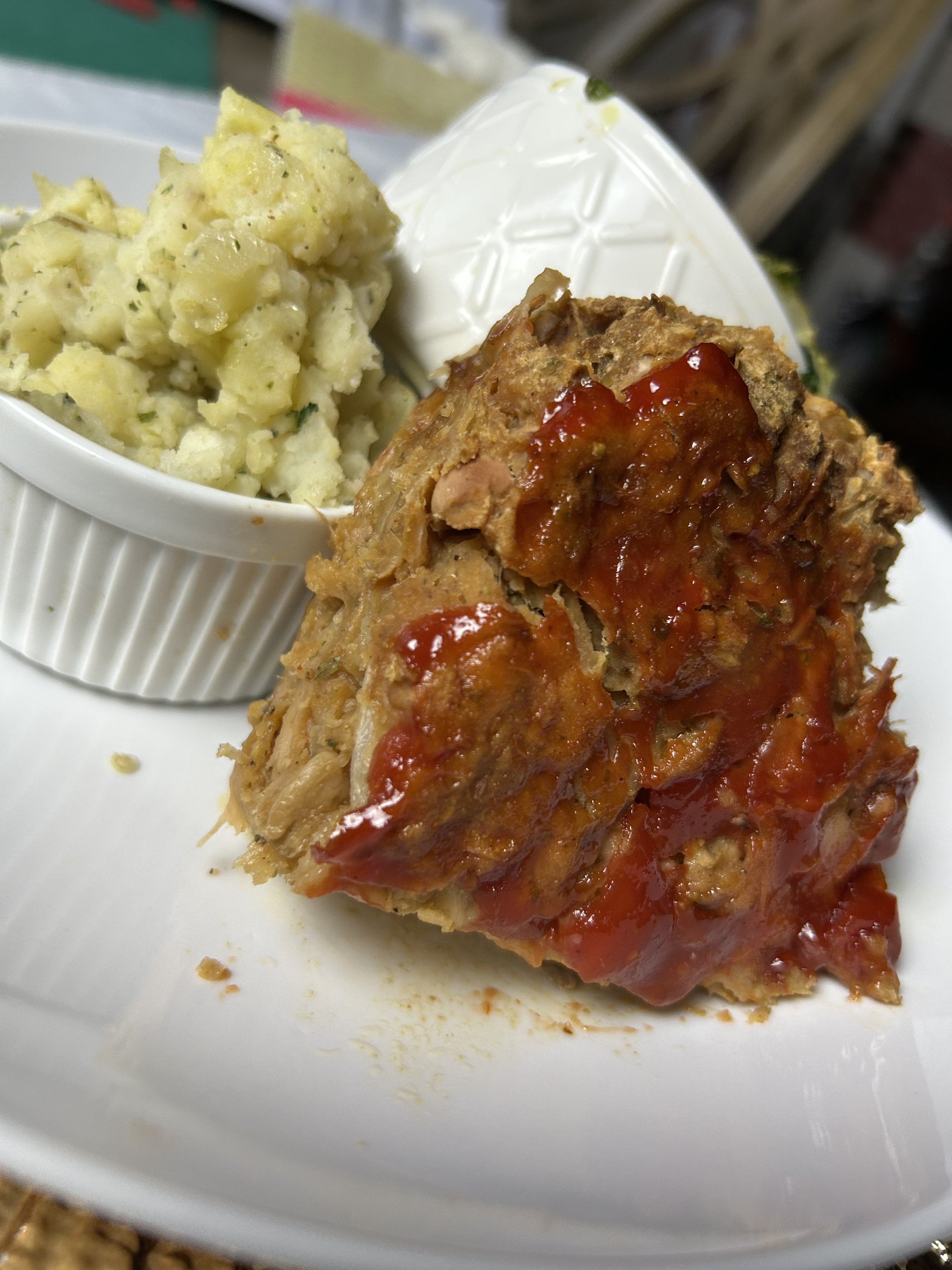 Vegan Protein: Vegan Meatloaf with Mashed Potato and Cabbage