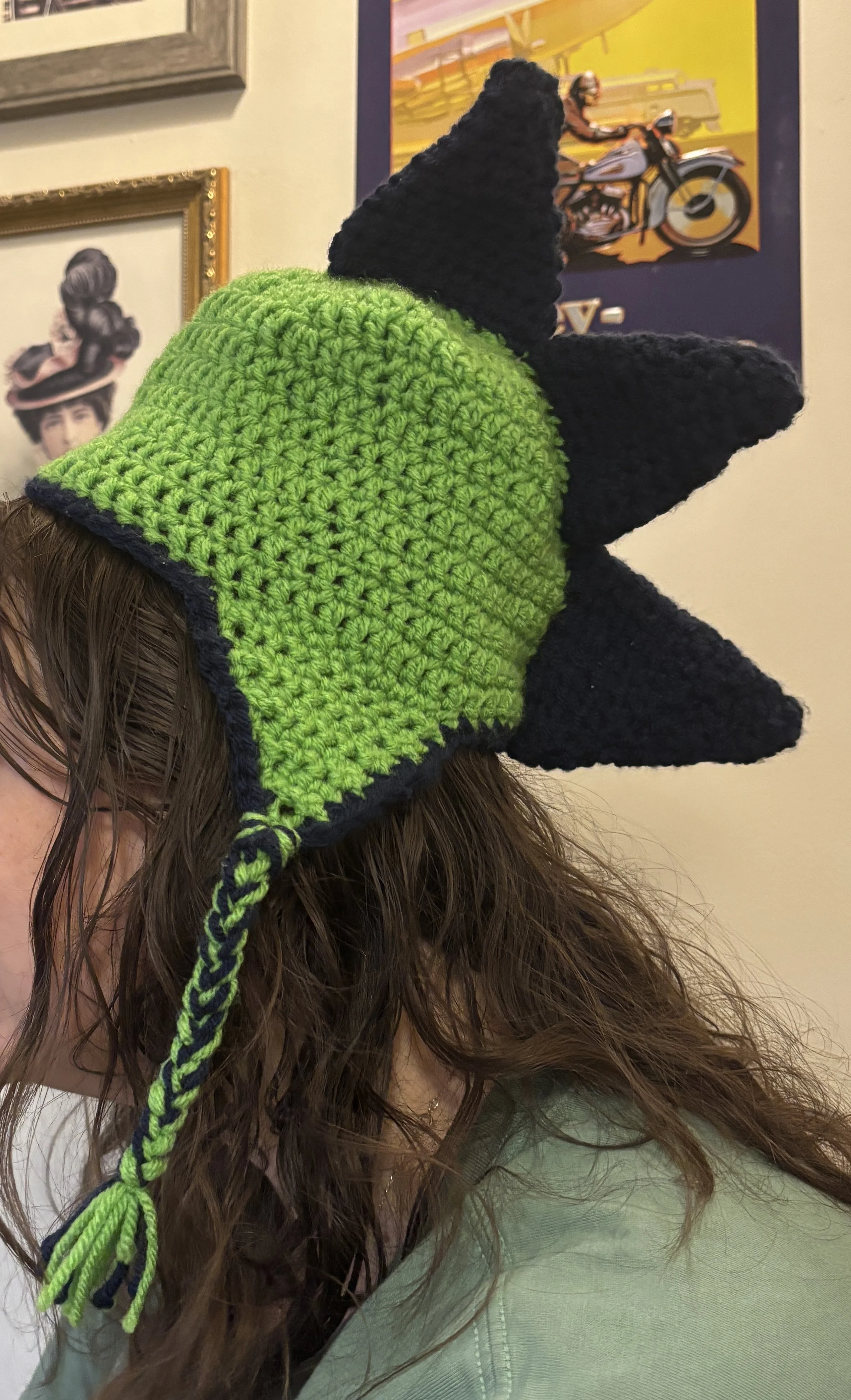 crochet toddler dino hat (on my big head)