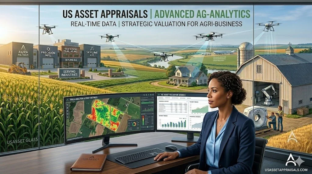 Remote desktop agricultural machinery appraisal and certified farm equipment valuation services for ag lenders and farming operations by US Asset Appraisals.