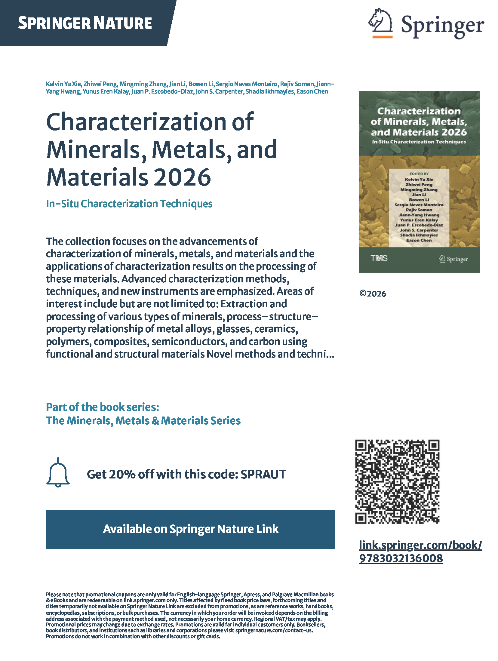 New book published: Characterization of Minerals, Metals, and Materials 2026: In-Situ Characterization Techniques
