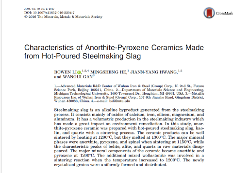 Synthesizing ceramics is a way for reuse of steelmaking slag