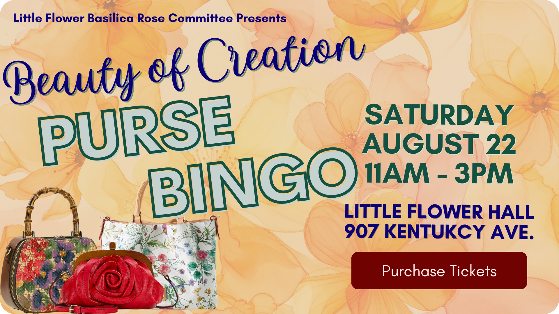 Beauty of Creation Purse Bingo Saturday, August 22 - Click here to purchase tickets