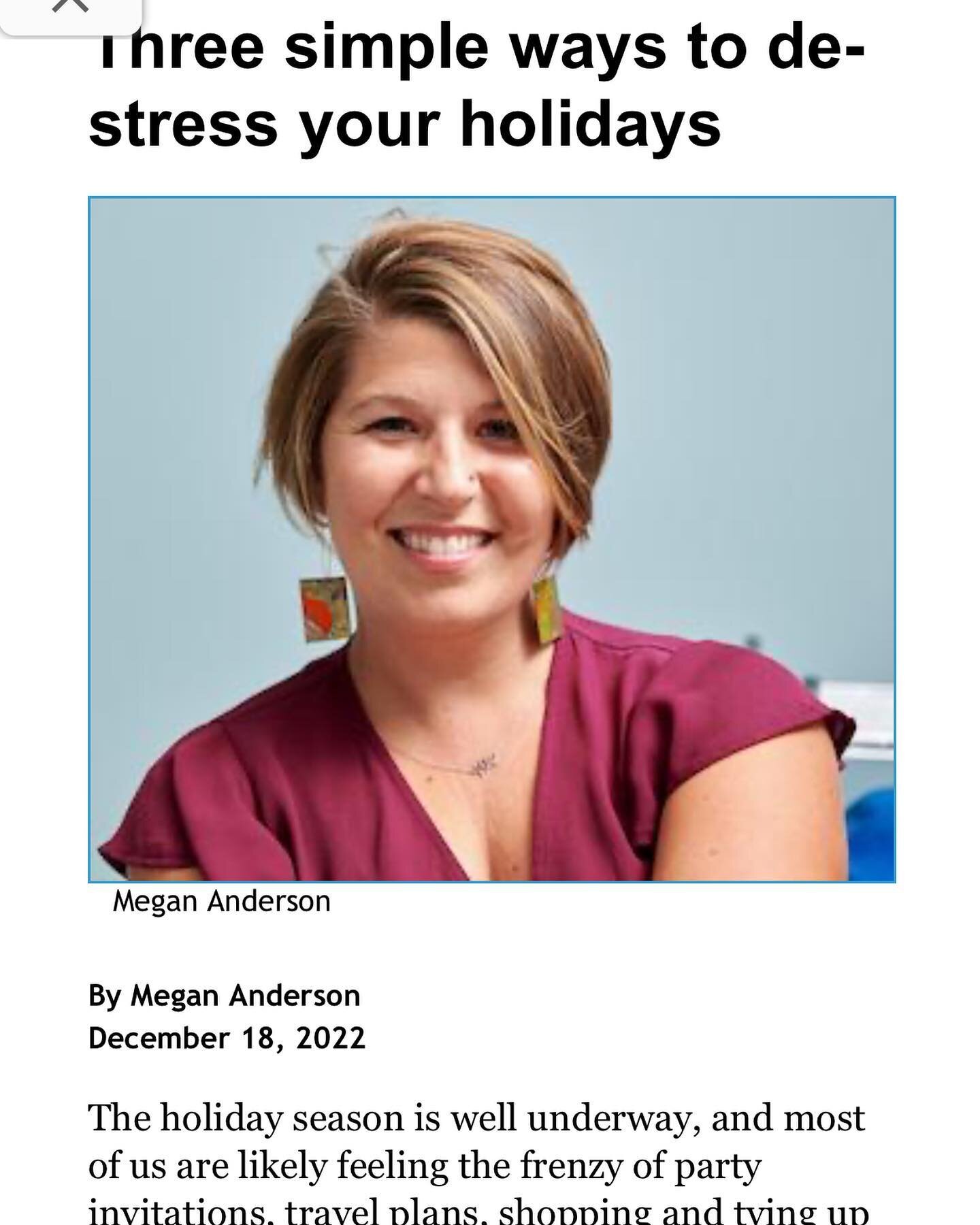 Mindfulness for your holiday season. My newest article in the local paper! 

For most of us and especially anyone with a chronic health condition- the holidays can be a time of extra stress. 

These are a few of my simple strategies to help you groun