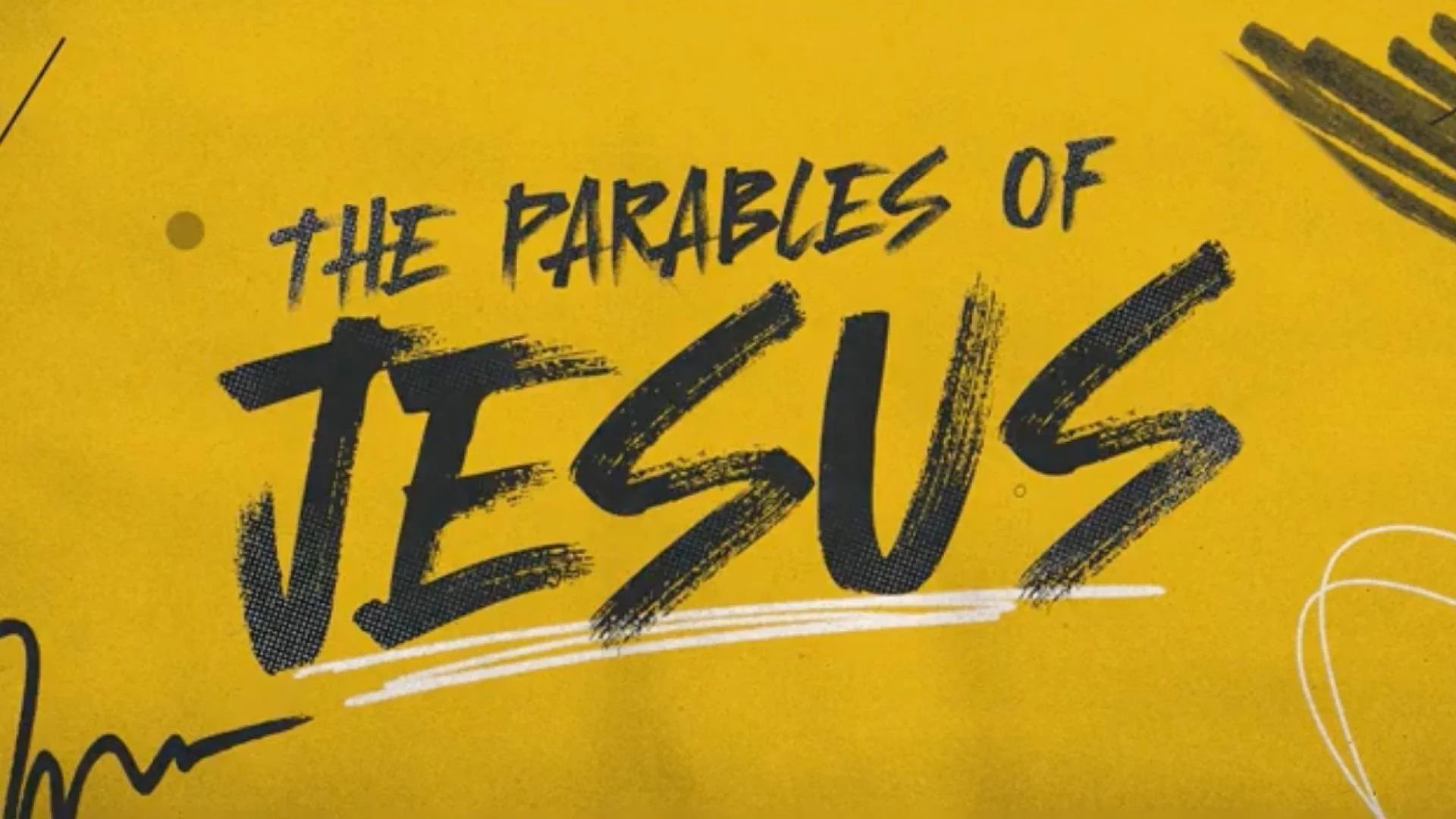 Yellow background with black handwritten text reading "The Parables of Jesus."