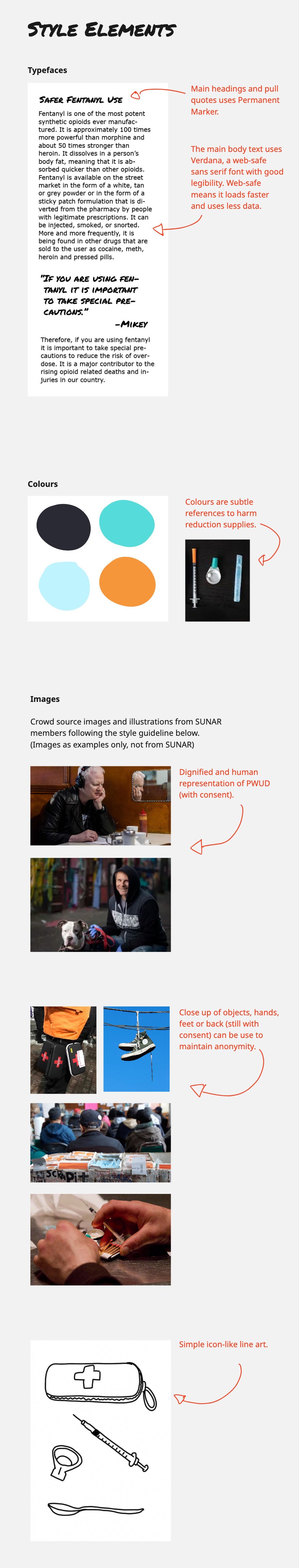 suggested typefaces, colour palet, photo and illustration guidelines
