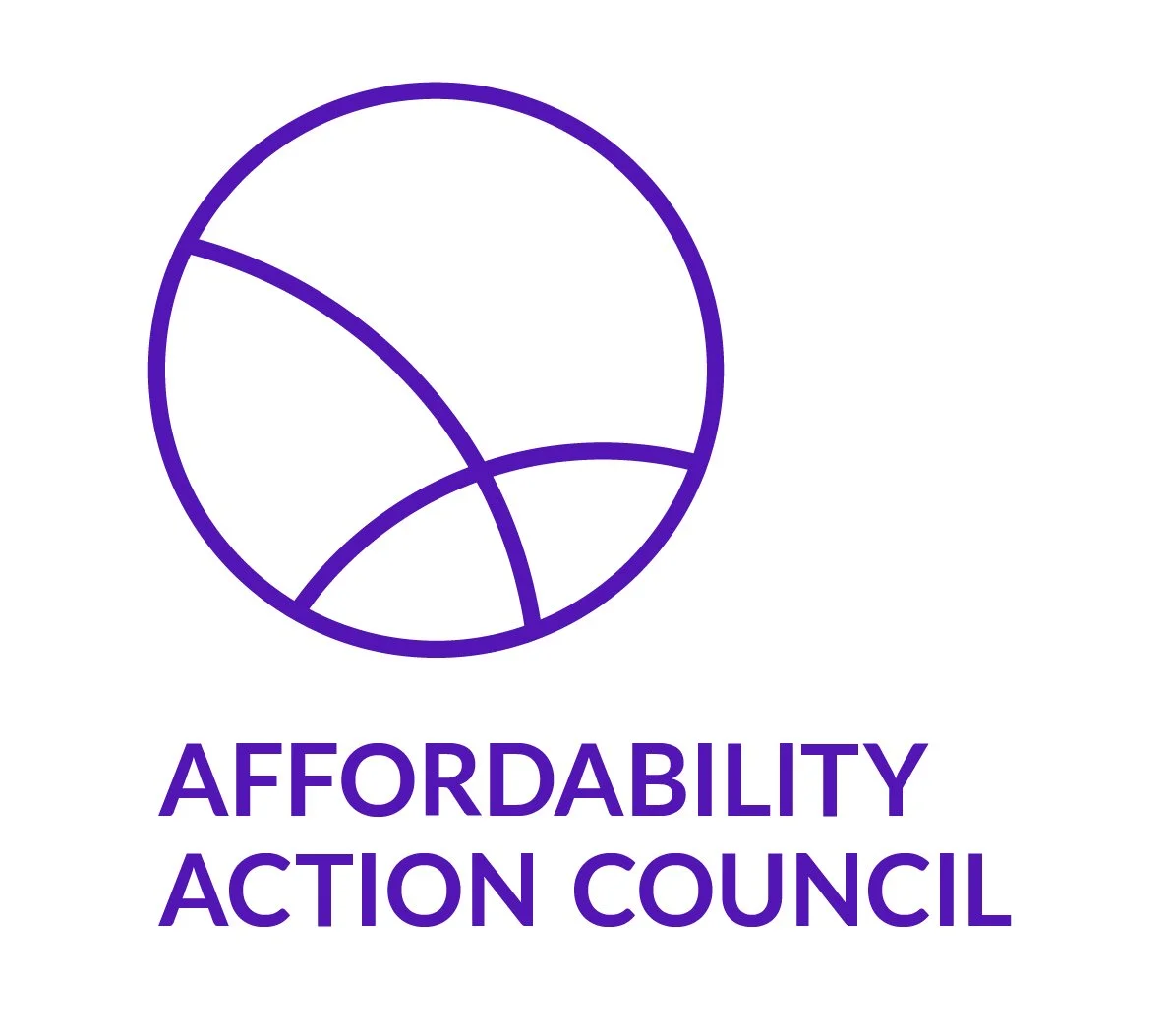 AAC logo, a purple circle with intersecting curved line inside of it. Purple