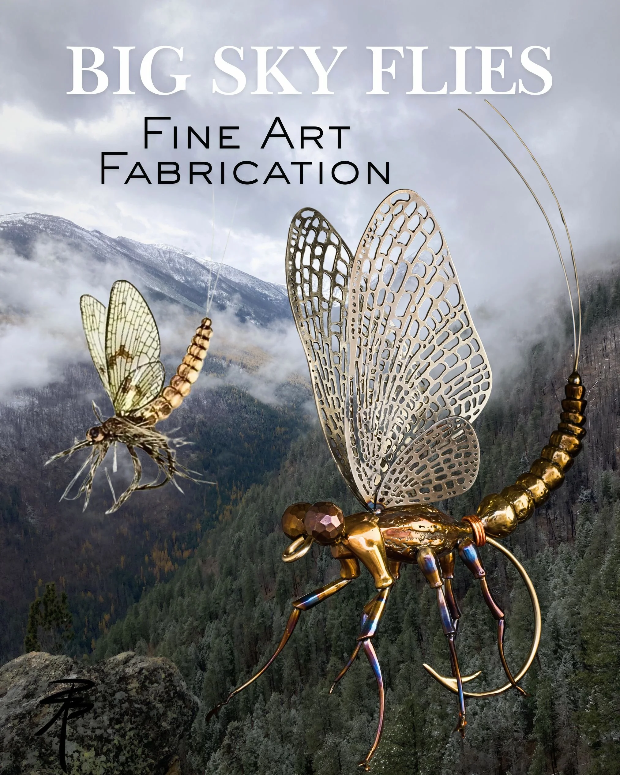 Big Sky Flies: Fine Art Fabrication. The Mayfly sculpture next to the actual fly pattern it was based off of. 