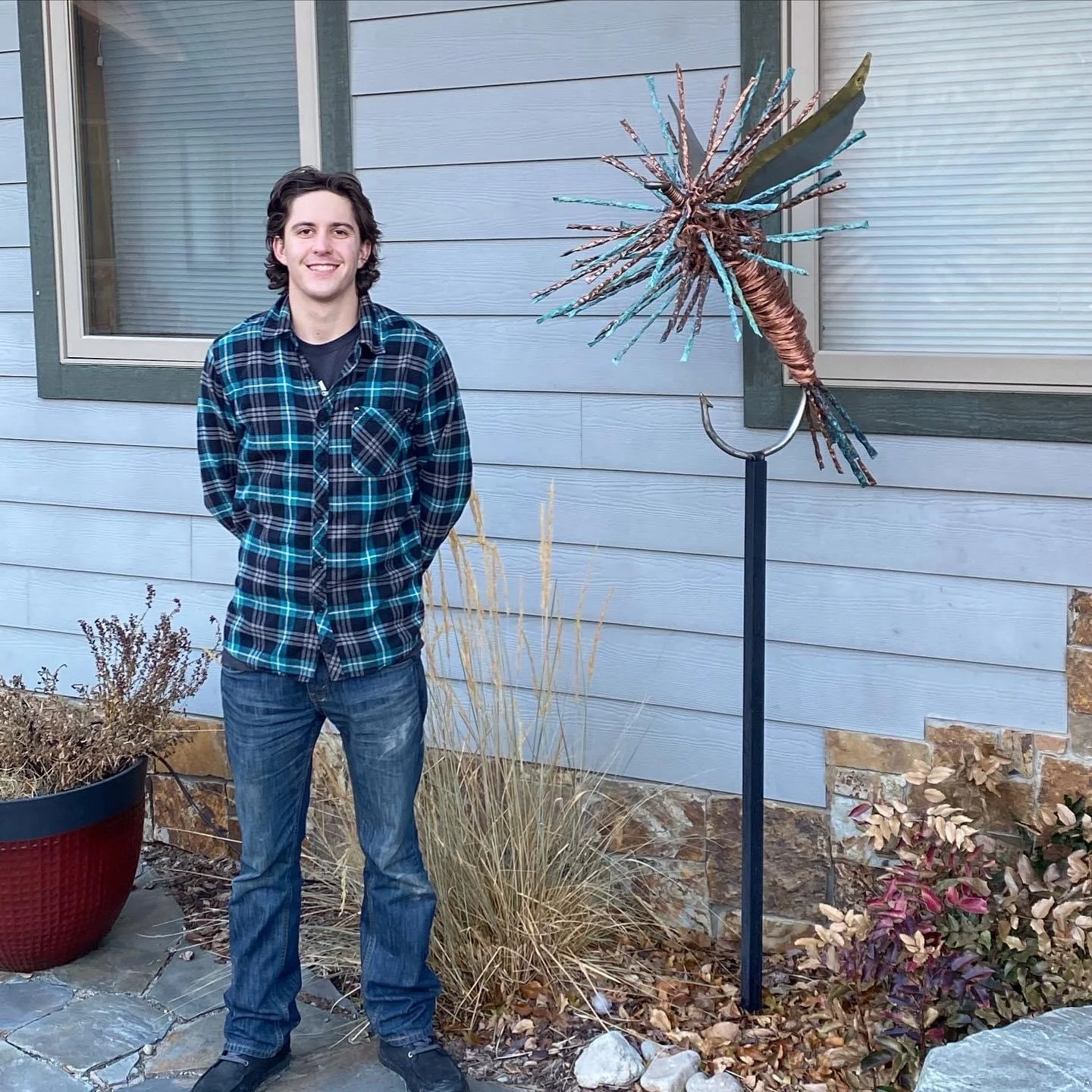 Paul Next to the Adam's Fly, A luxury handcrafted metal sculpture designed for discerning art collectors. Composed of meticulously detailed metals and refined detailing, this heirloom-quality piece captures the elegance of classic fly patterns. 