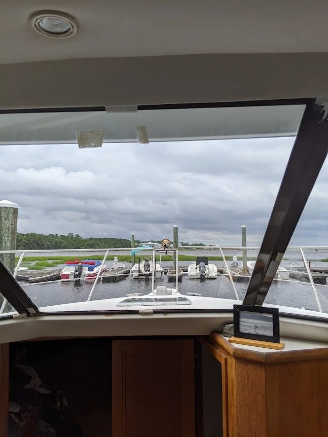 Looking forward through the big windows. 