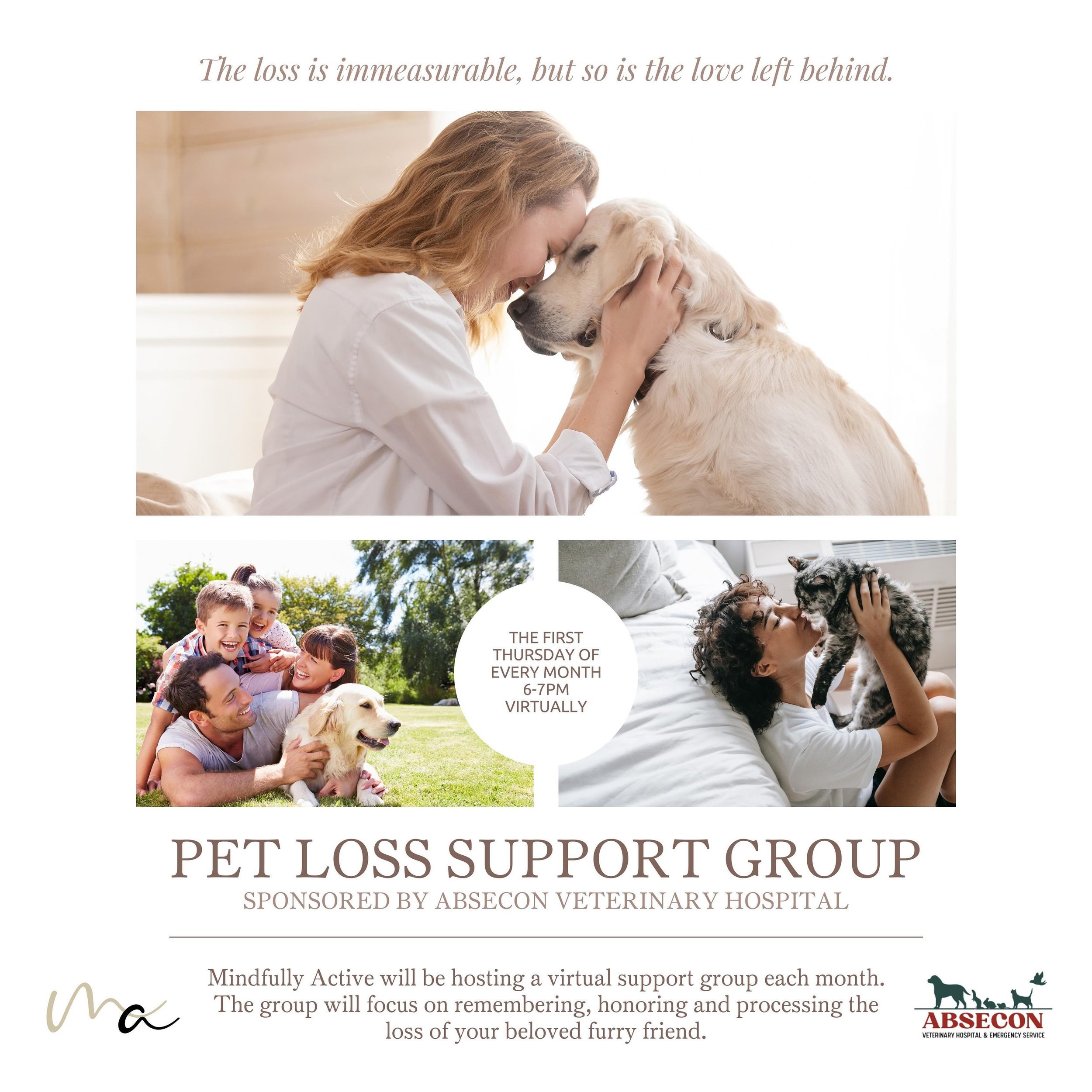 Join our monthly virtual support group sponsored by our amazing friends at @abseconvet 🐾🩵 Anyone is welcome 🤗

To say we&rsquo;re honored to run this group for the community is an understatement.

Sign up with the link in our bio or message us for