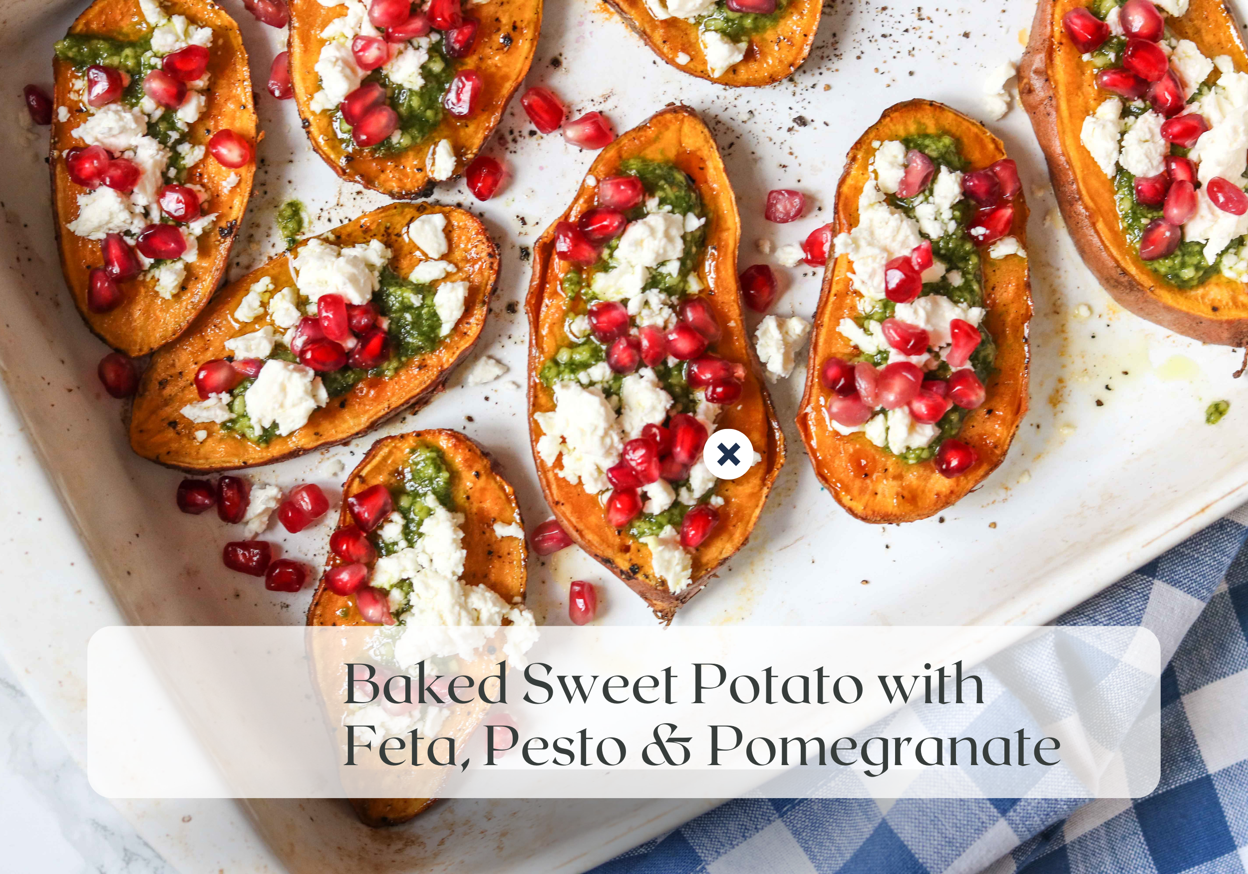 Meatless Monday: Baked Sweet Potato with Feta Pesto &amp; Pomegranate