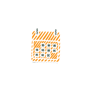 Icon of a calendar with a grid of dates, orange and white in color.
