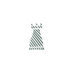 Illustration of a chess rook piece with a crown on top, featuring a striped pattern.