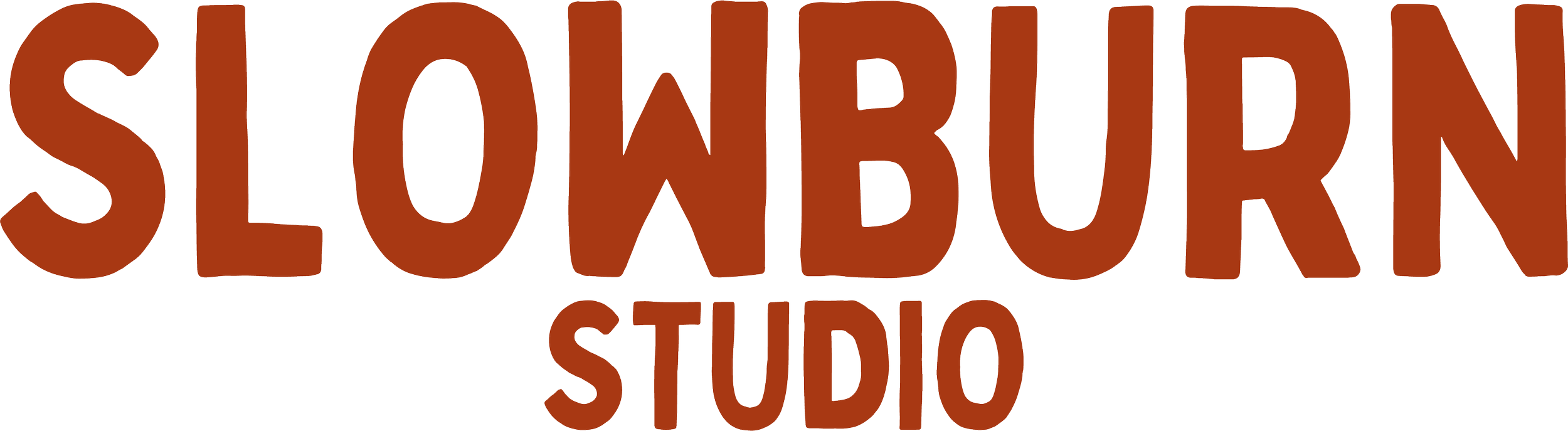 Logo of Slowburn Studio with large brown text on a black background.
